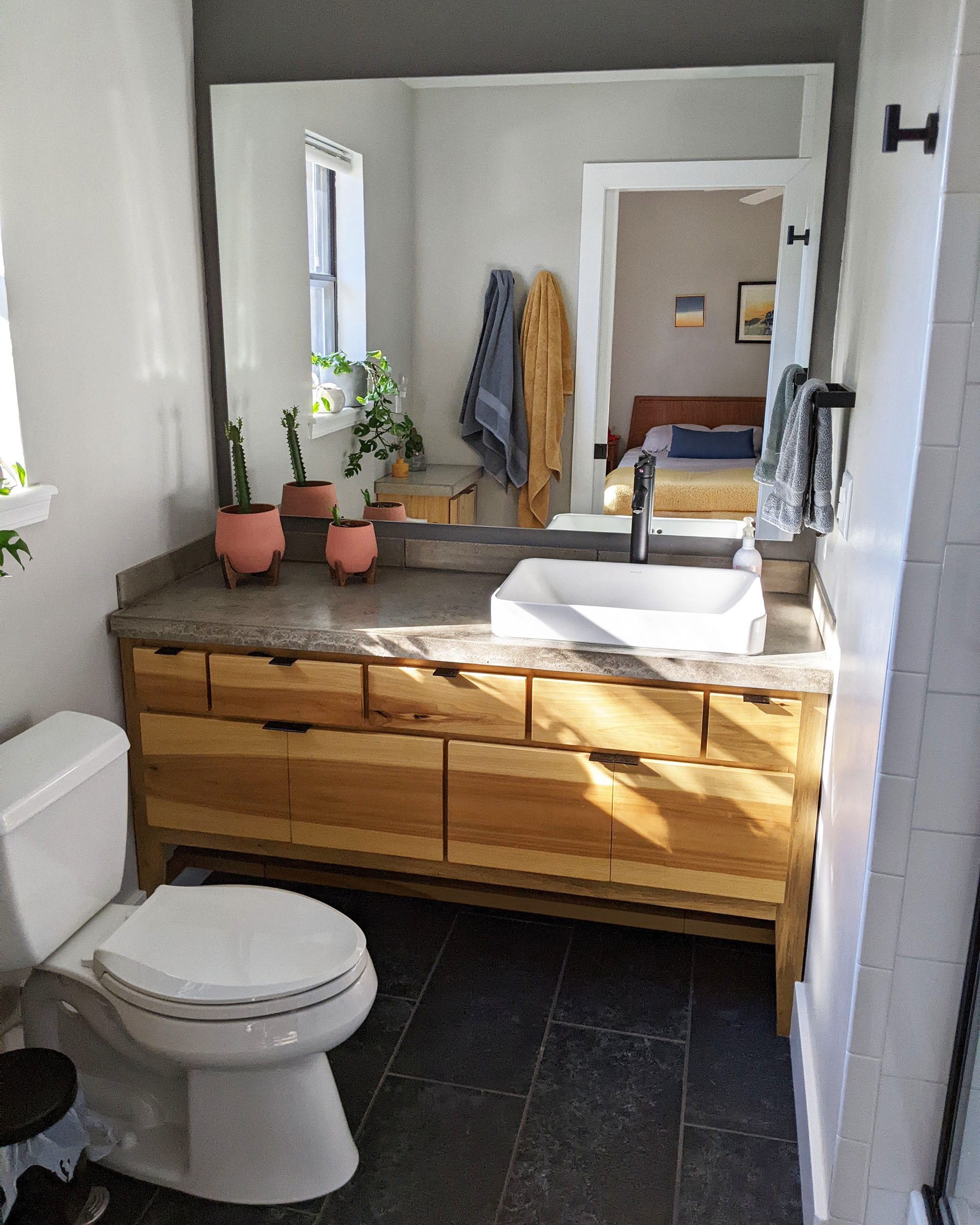 Finished bathroom with natural light.