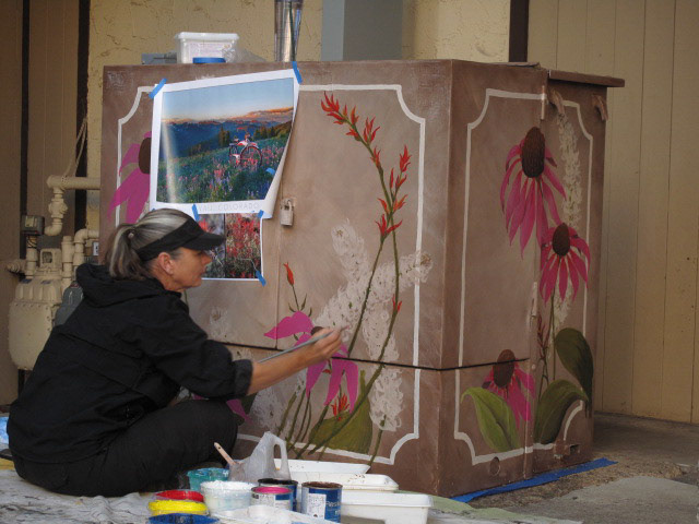 Jan Burch Painting Lionshead Wildflower mural