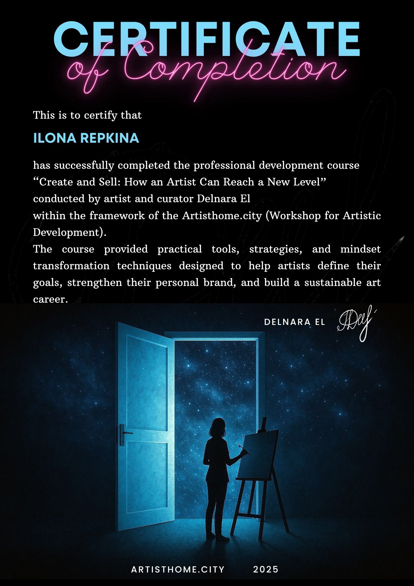 Professional Development Course "Create and Sell: How an Artist Can Reach a New Level" conducted by artist and curator Delnara El
