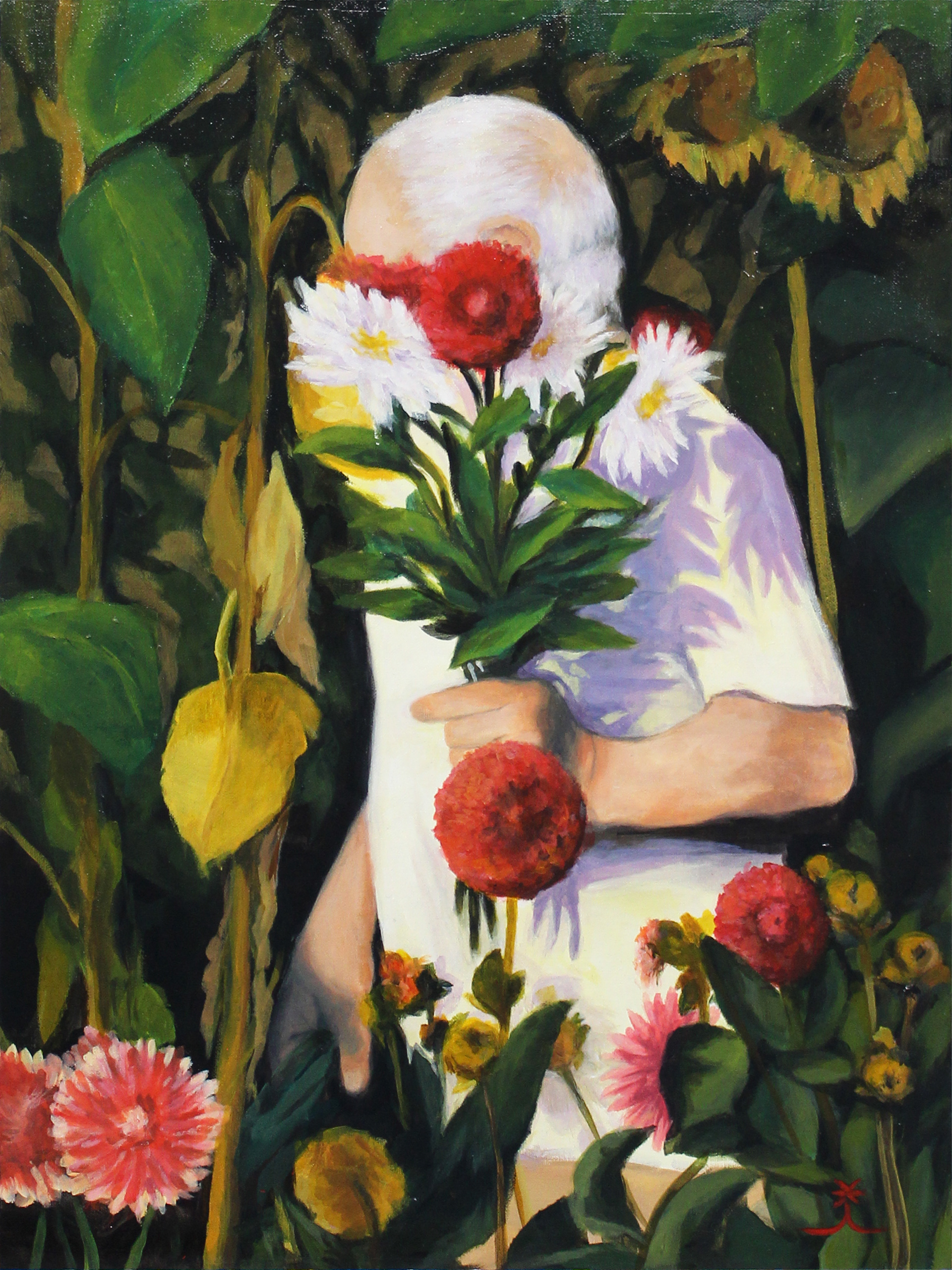 Old man with the flowers - 18 x 24" - by Seyoung Kulp