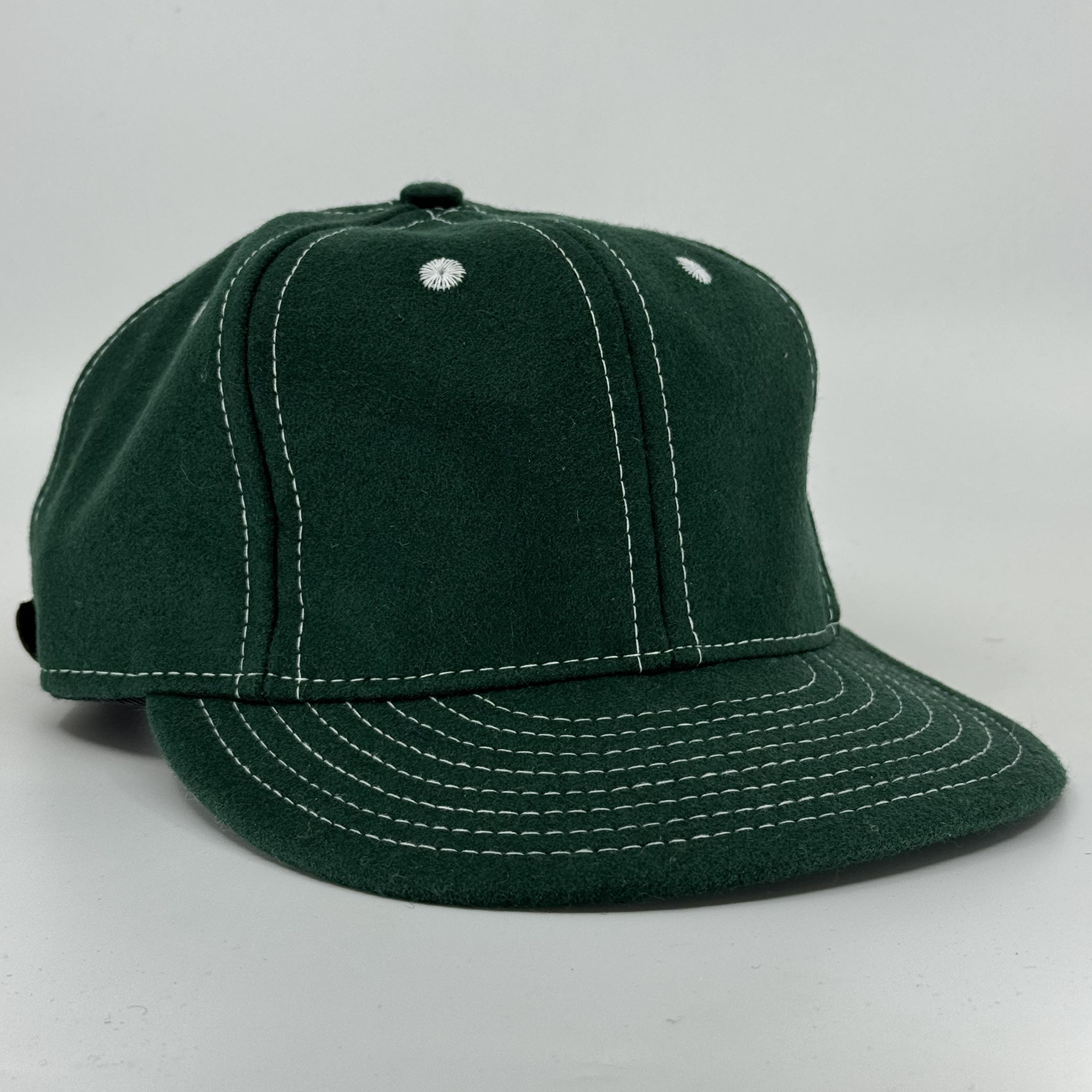 Bottle Green Wool 6-panel with contrast stitching and eyelets