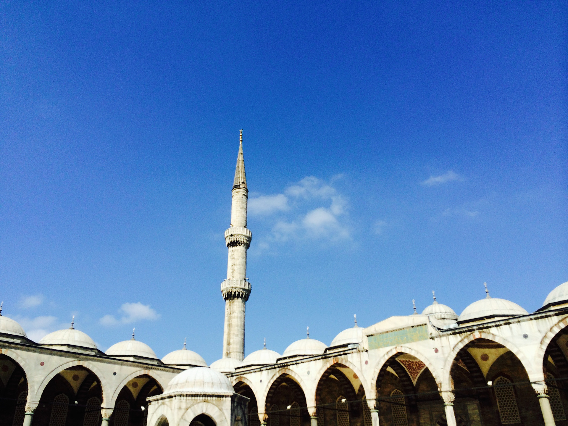 The minarets with speakers to call on worshippers 5 times each day