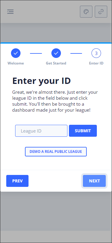 Entering the league ID or demo an existing league