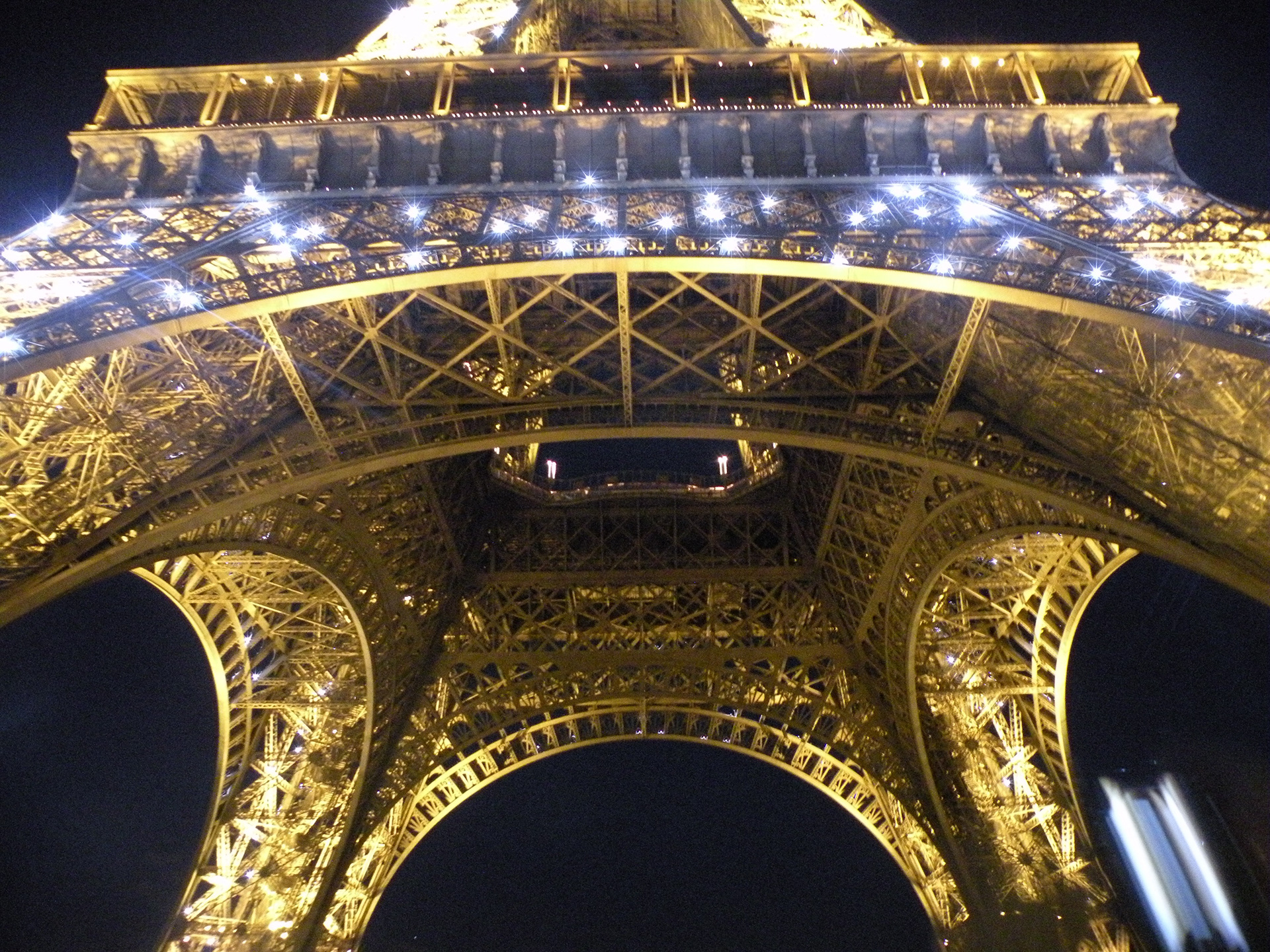 Flashbulbs lighting up the tower