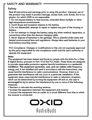 Safety and Warranty (cont)