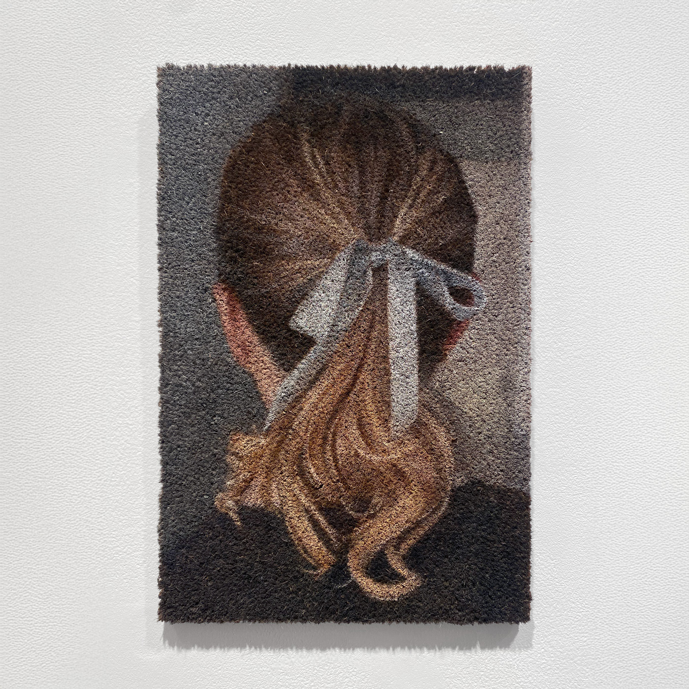 Veiled, 2025. Oil and spray paint on coir, 40 x 60cm. Available.