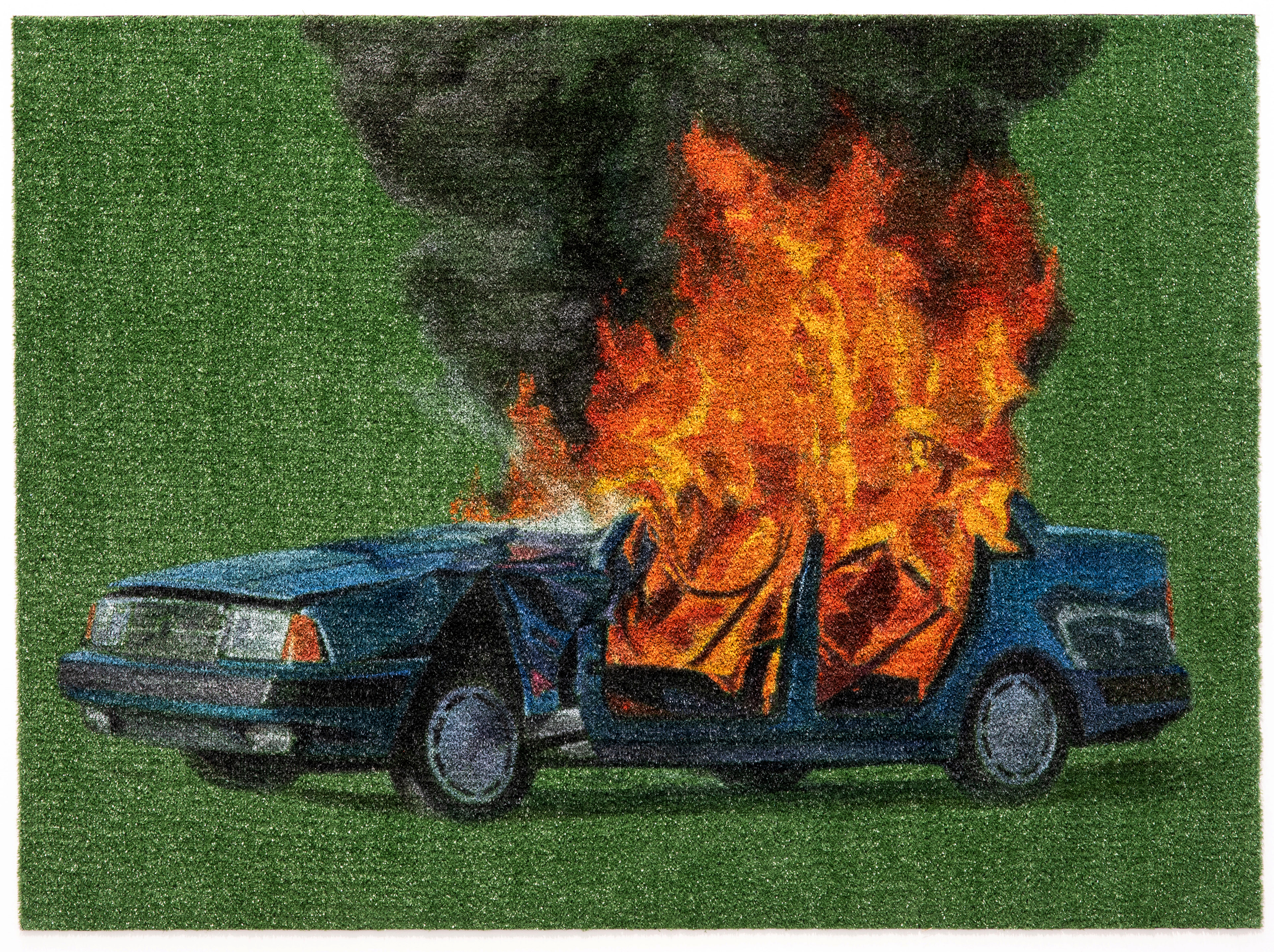 Burnout #1, 2022. Oil on synthetic turf, 135 x 185 cm. Available.