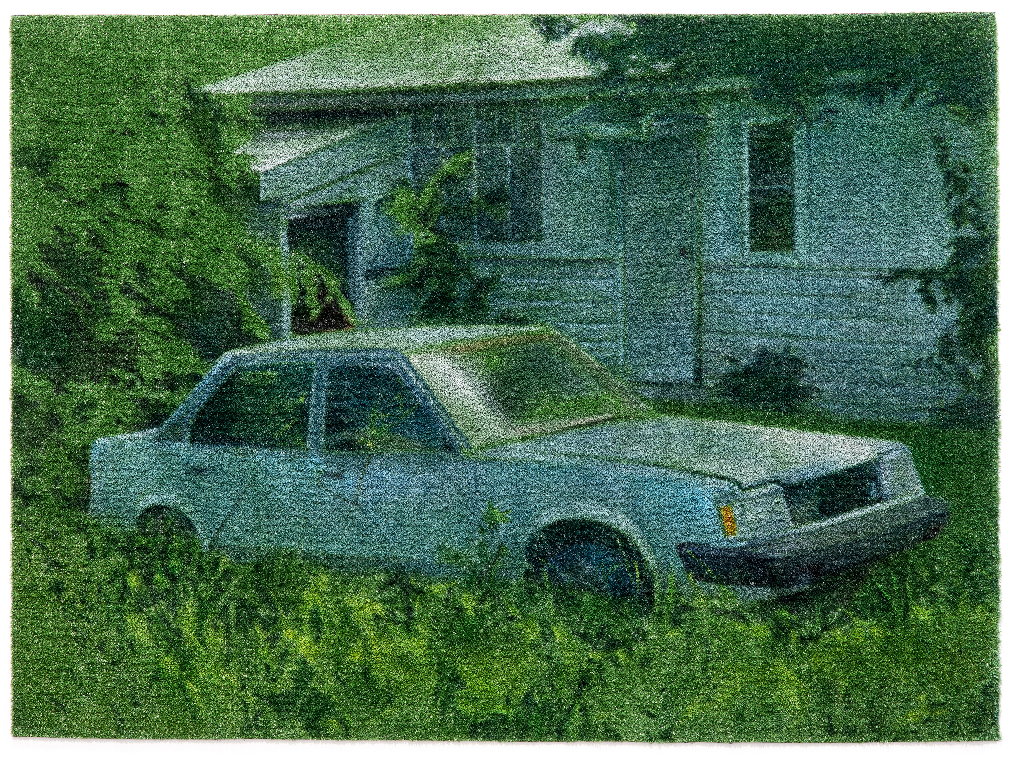 Burnout #2, 2022. Oil on synthetic turf, 135 x 185 cm. Available.