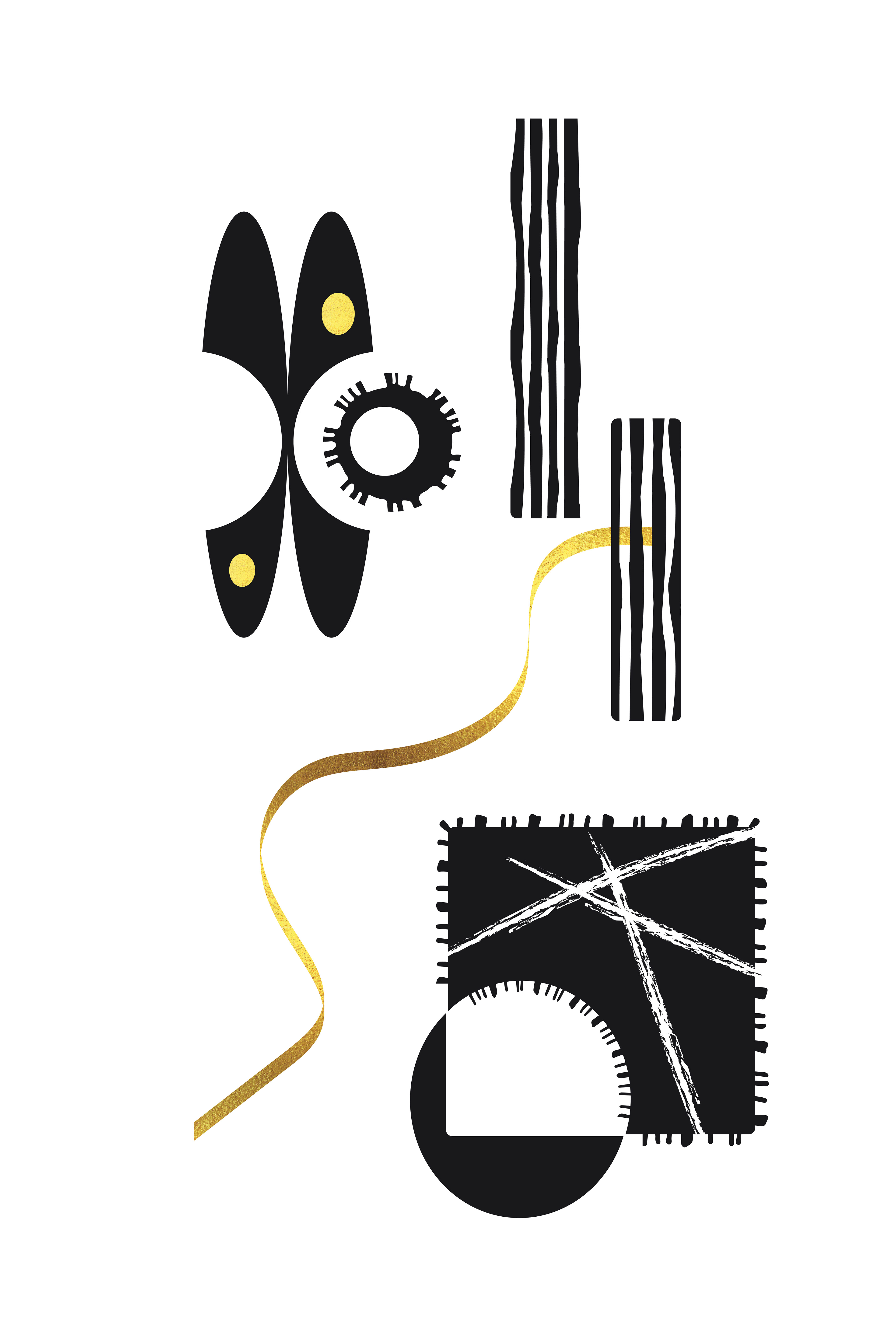 GA032_Black & White Abstract No. 3 | gold