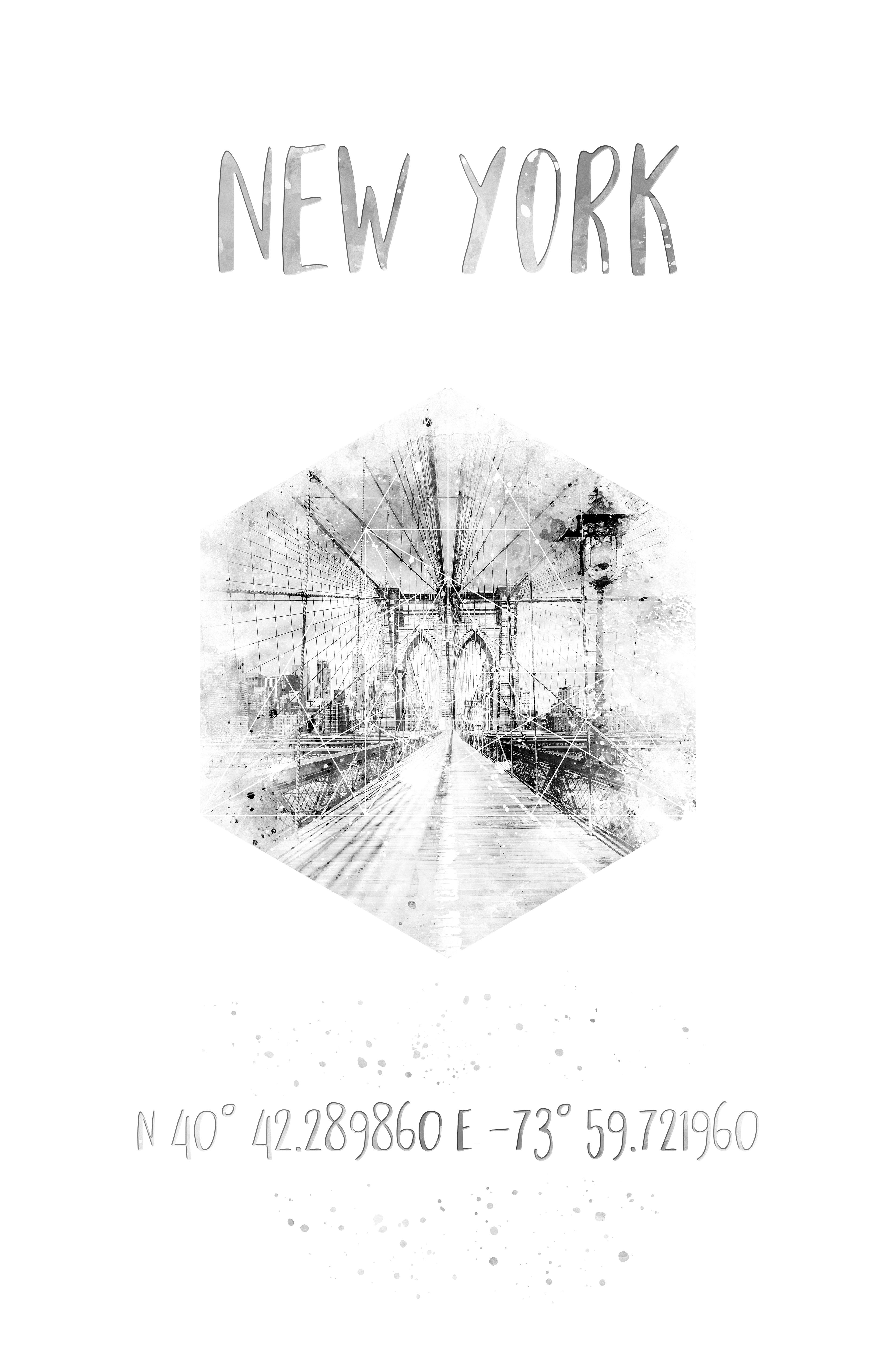 PC042_Coordinates NYC Brooklyn Bridge | watercolor monochrome