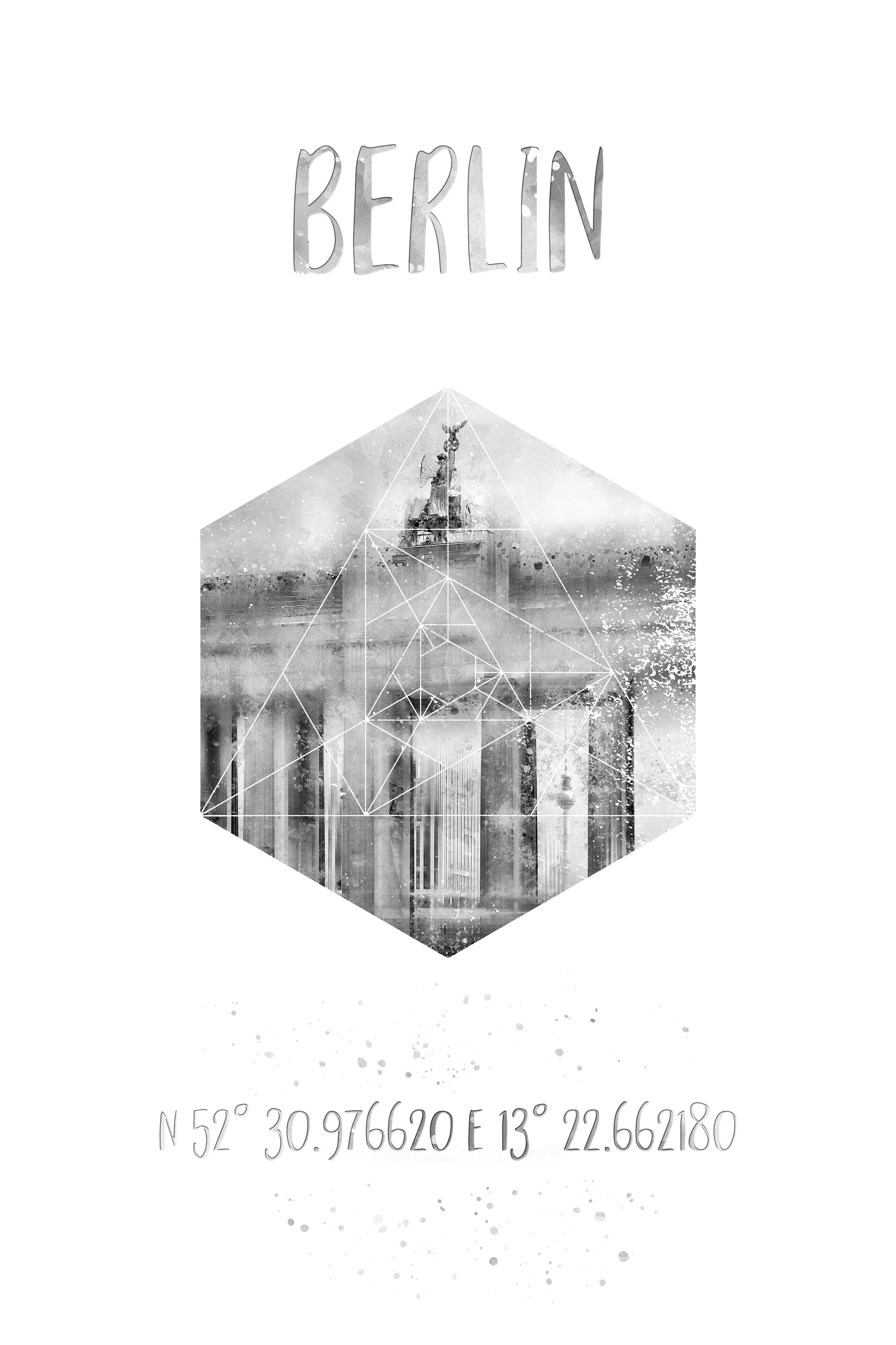 PC041_Coordinates BERLIN Brandenburg Gate | monochrome watercolor