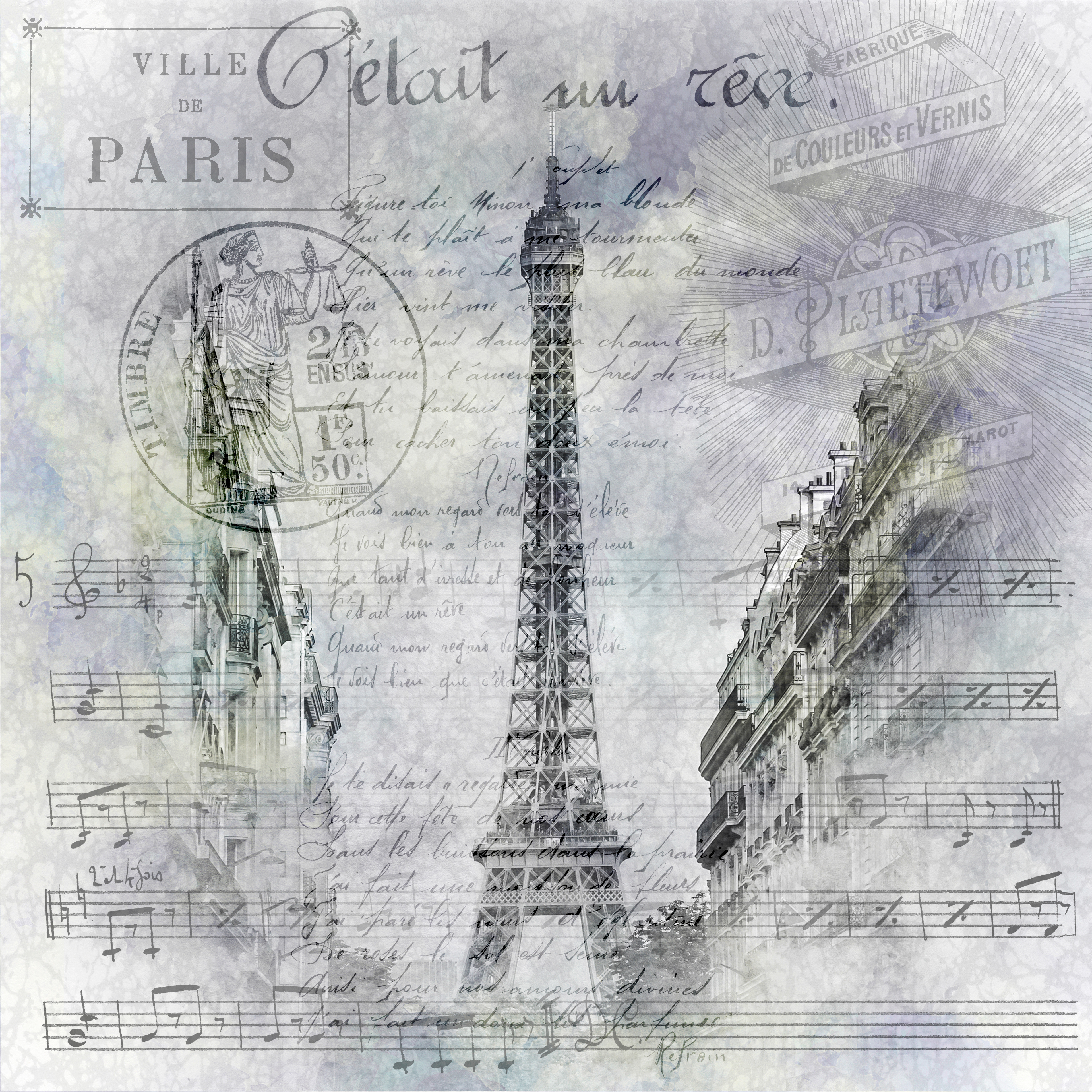 UA052_Eiffel Tower streetscene | Paris Collage