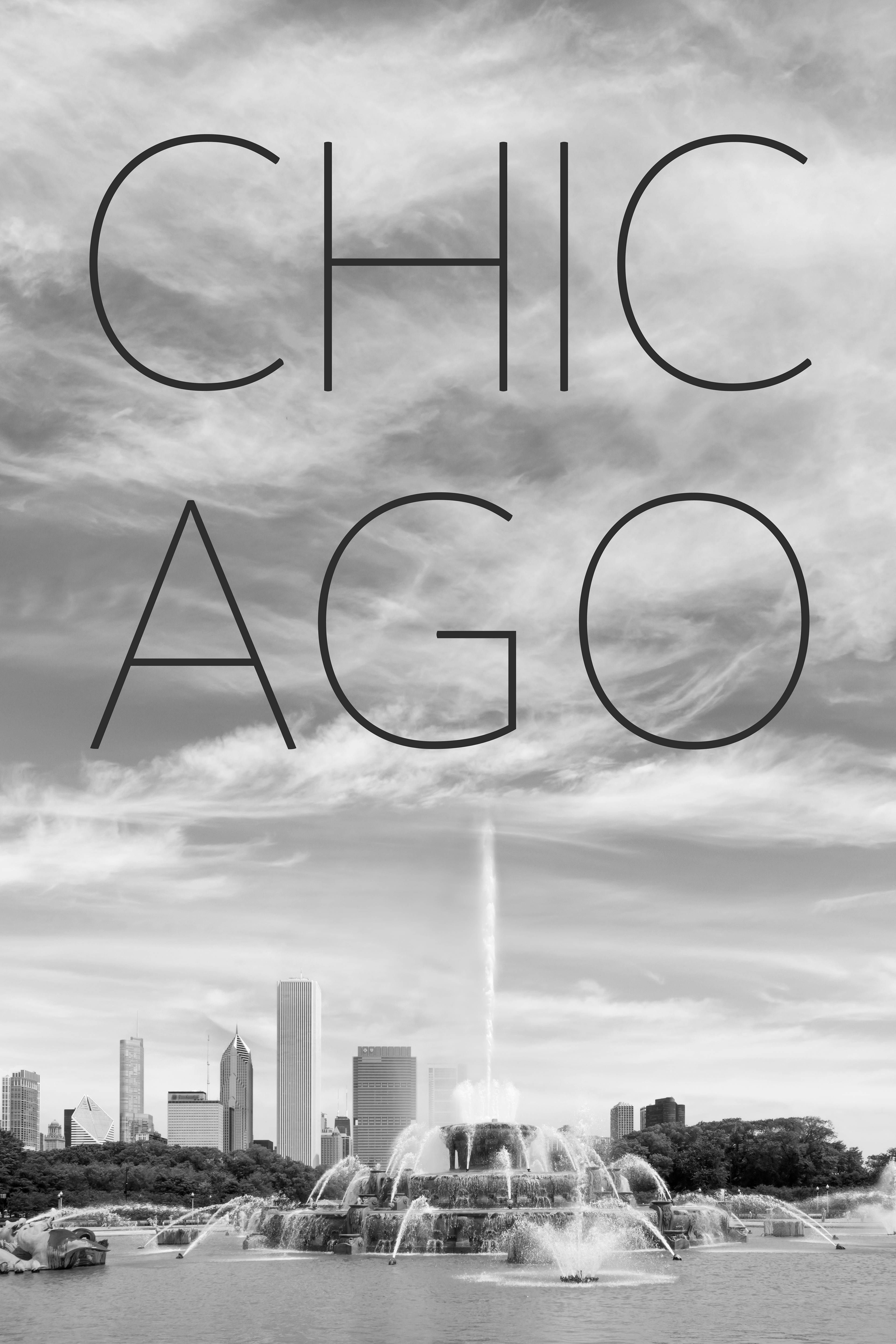 MS008_CHICAGO Buckingham Fountain | Text & Skyline