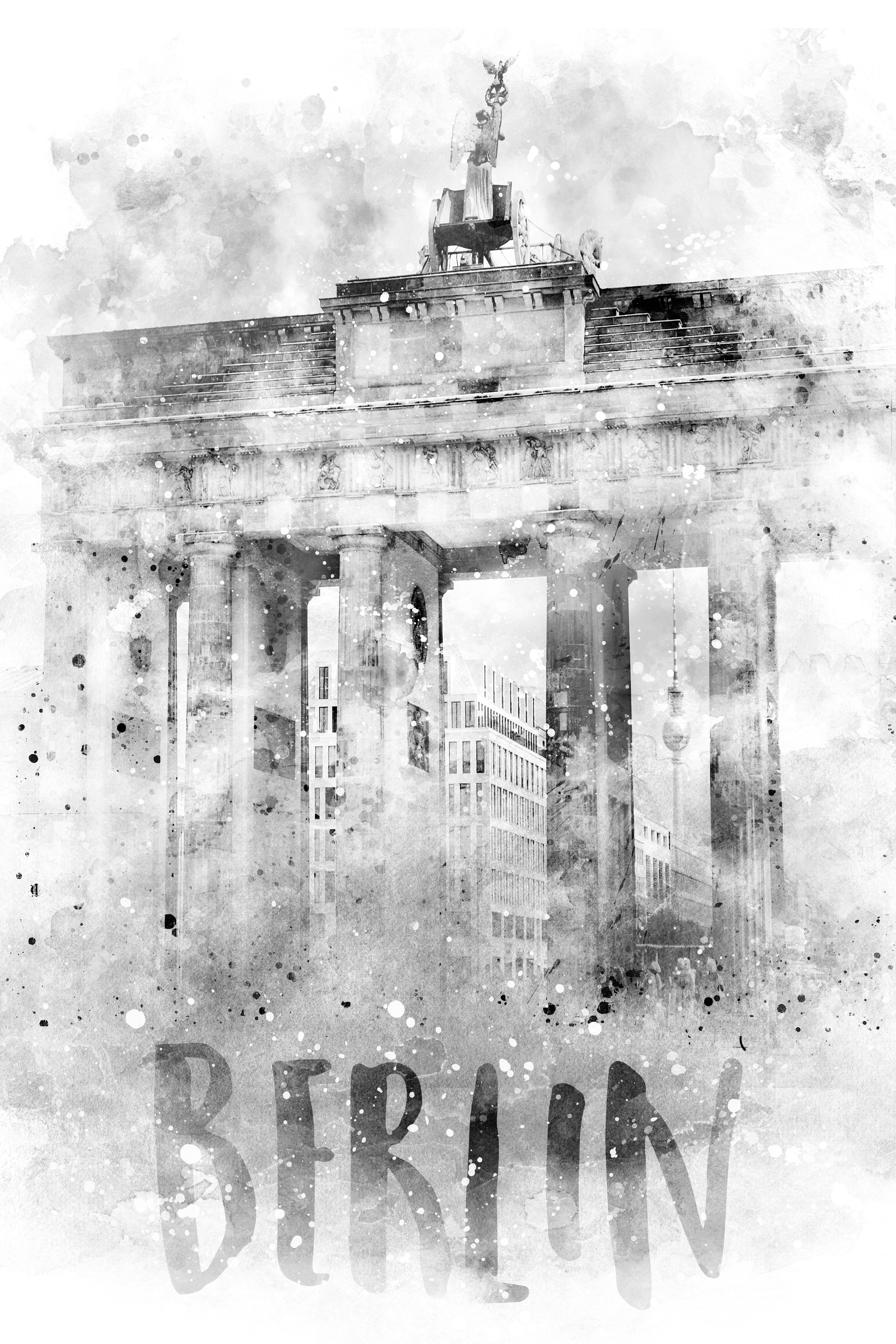 UA030_Monochrome Art BERLIN Brandenburg Gate | Watercolor