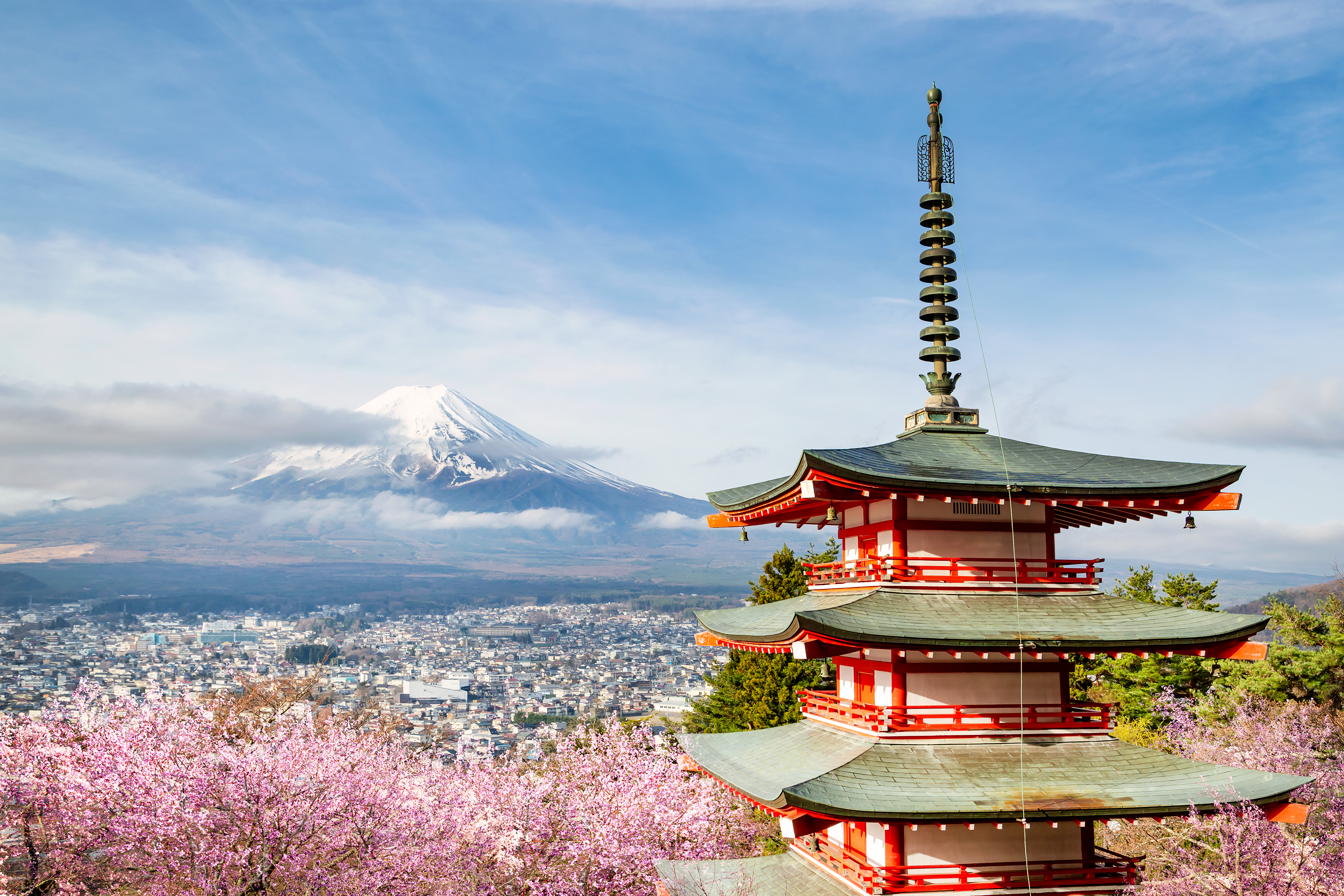 LS026_Mount Fuji with Chureito Pagoda during cherry blossom season