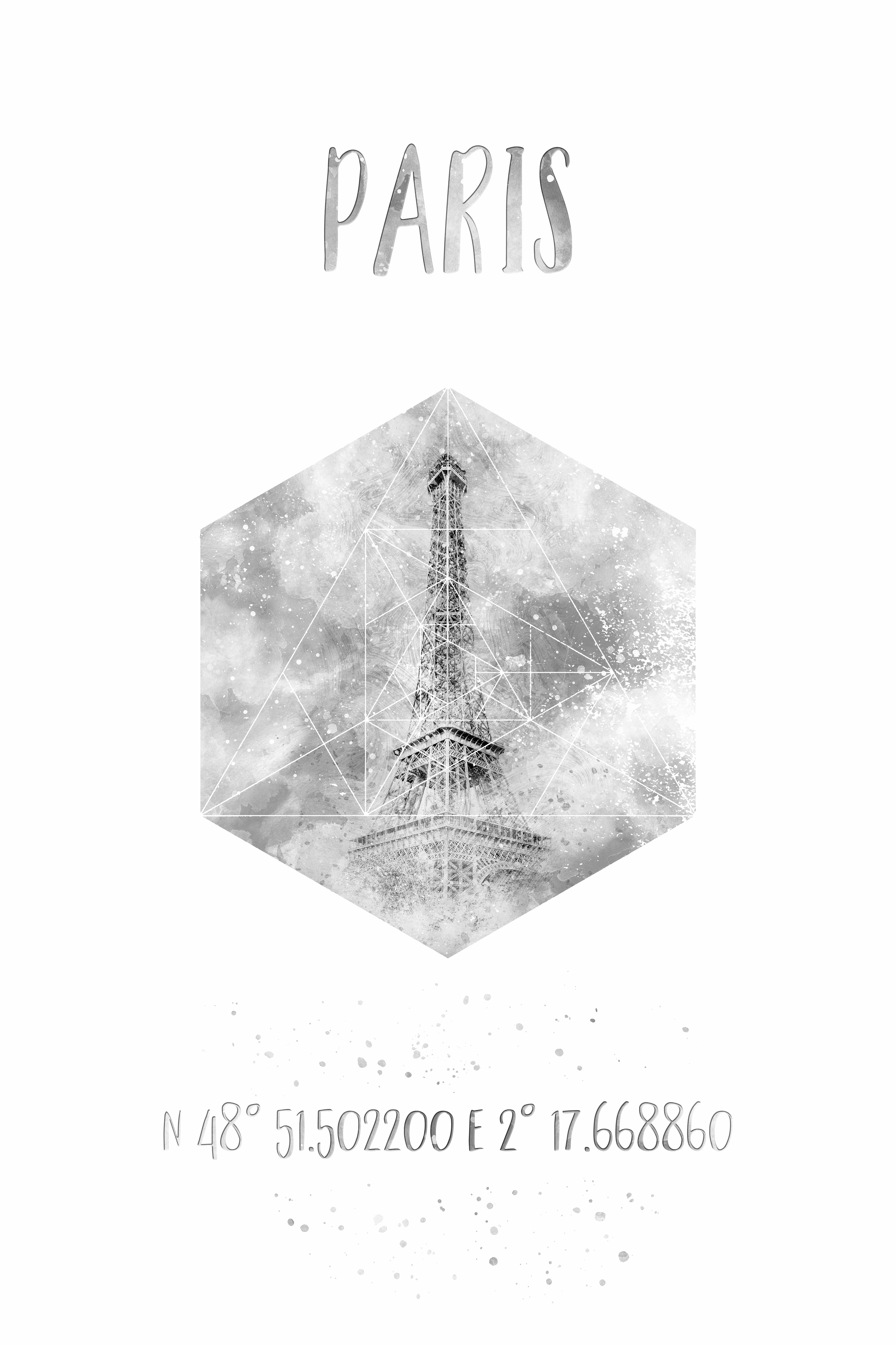 PC045_Coordinates PARIS Eiffel Tower | monochrome watercolor