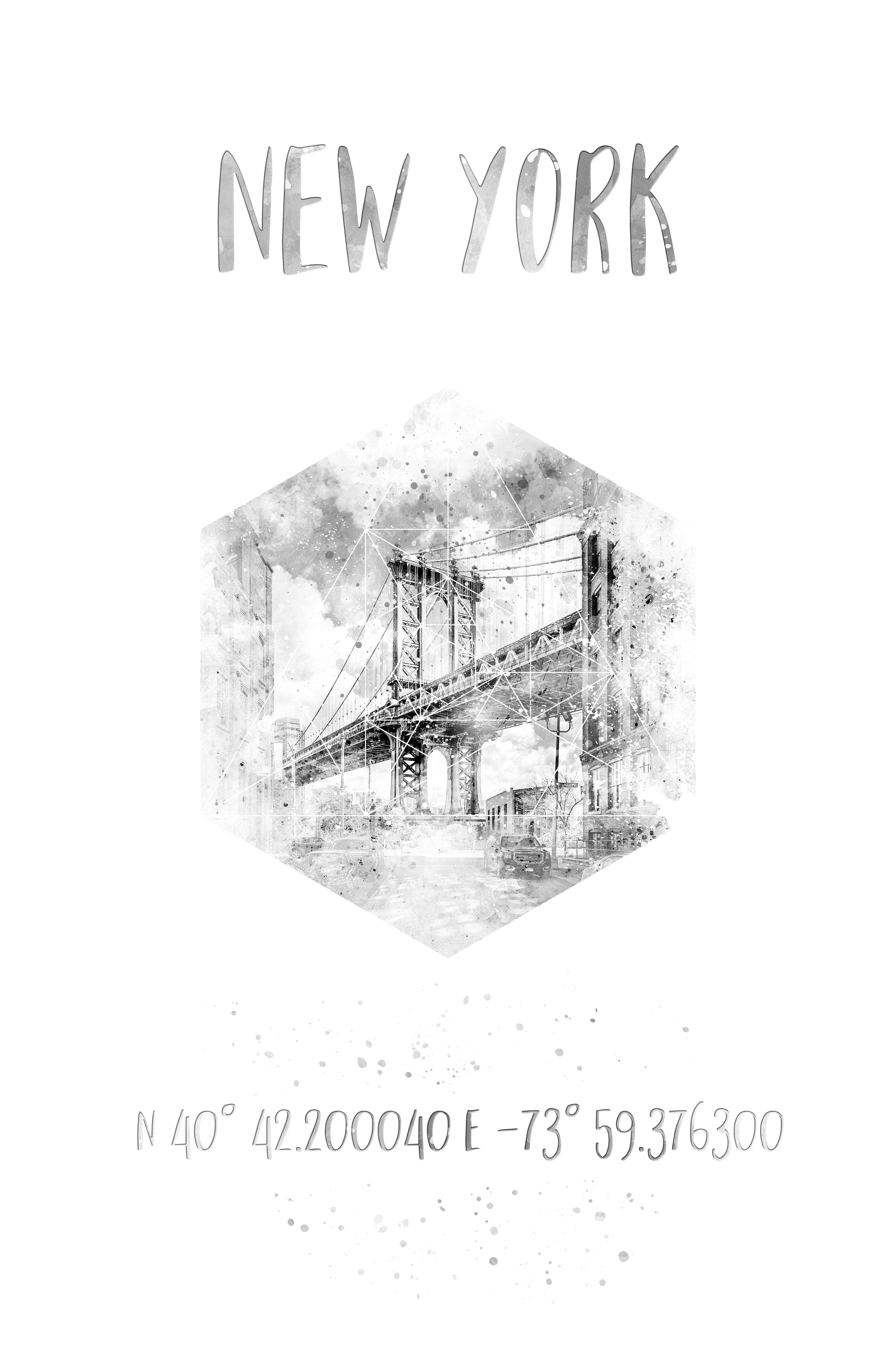 PC043_Coordinates NYC Manhattan Bridge | monochrome watercolor