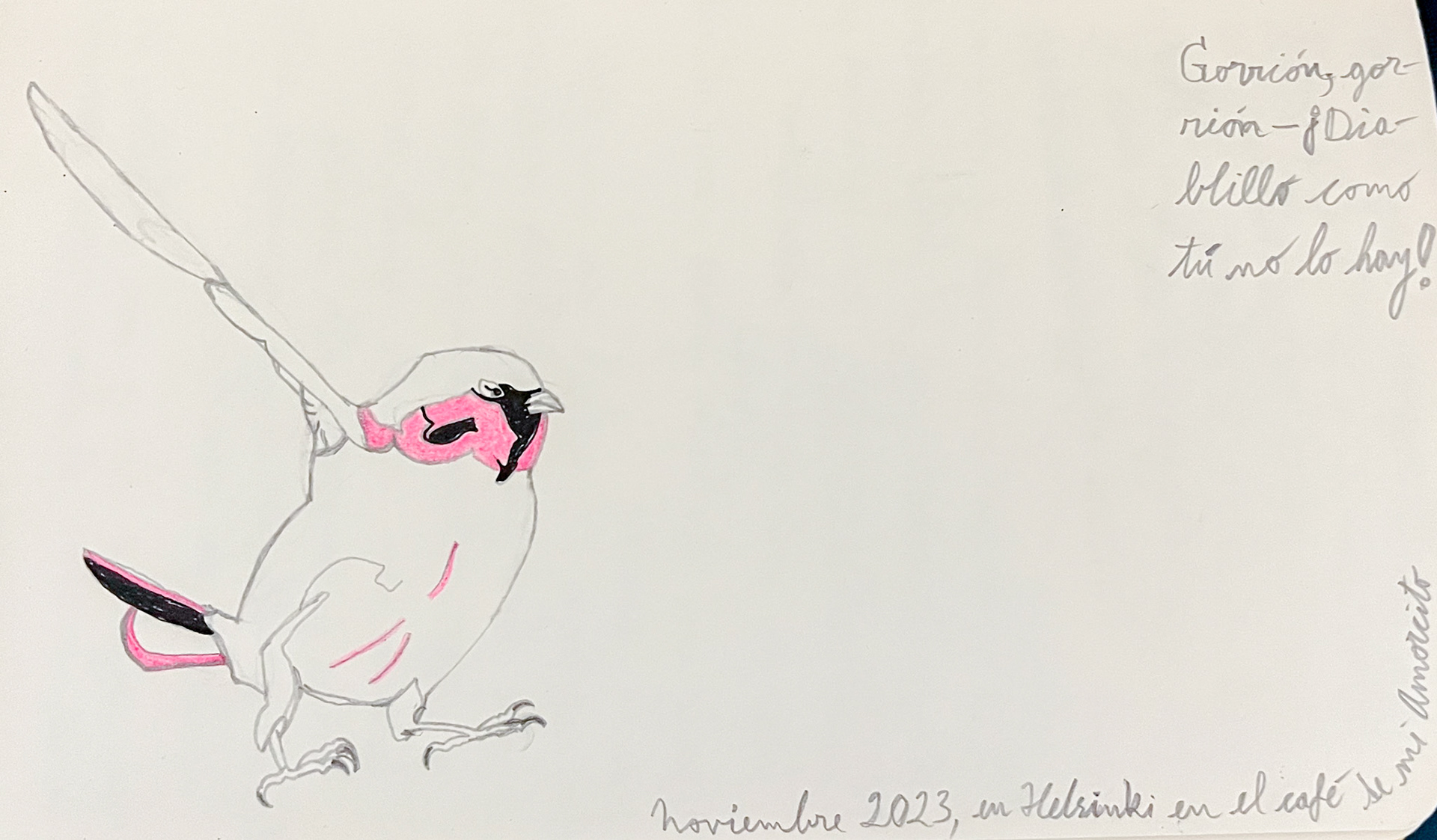 Sparrow and haiku II, Series, Finland 2023; Felt pen and pencil on paper