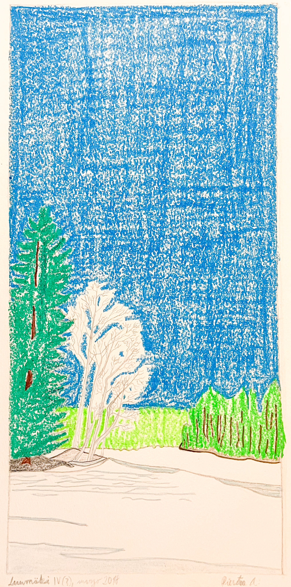 LuumÑki IV, Finland, winter 2018; Mixed media on aquarelle paper