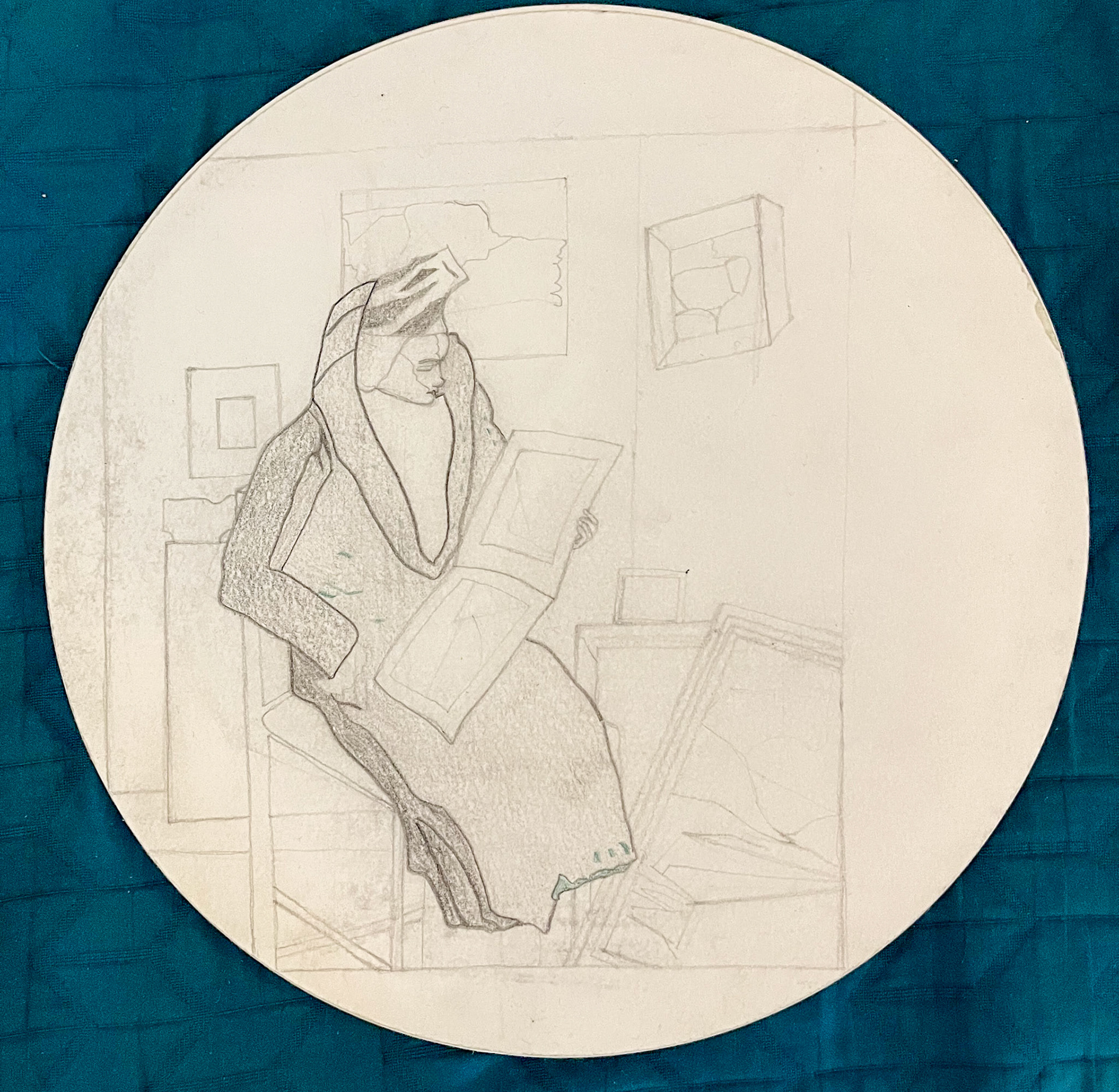 Tove´s mother, drawing, Hki 2024 (after Tove Janson´s painting from 1939 in Kalastajatorppa); Pencil on aquarelle paper