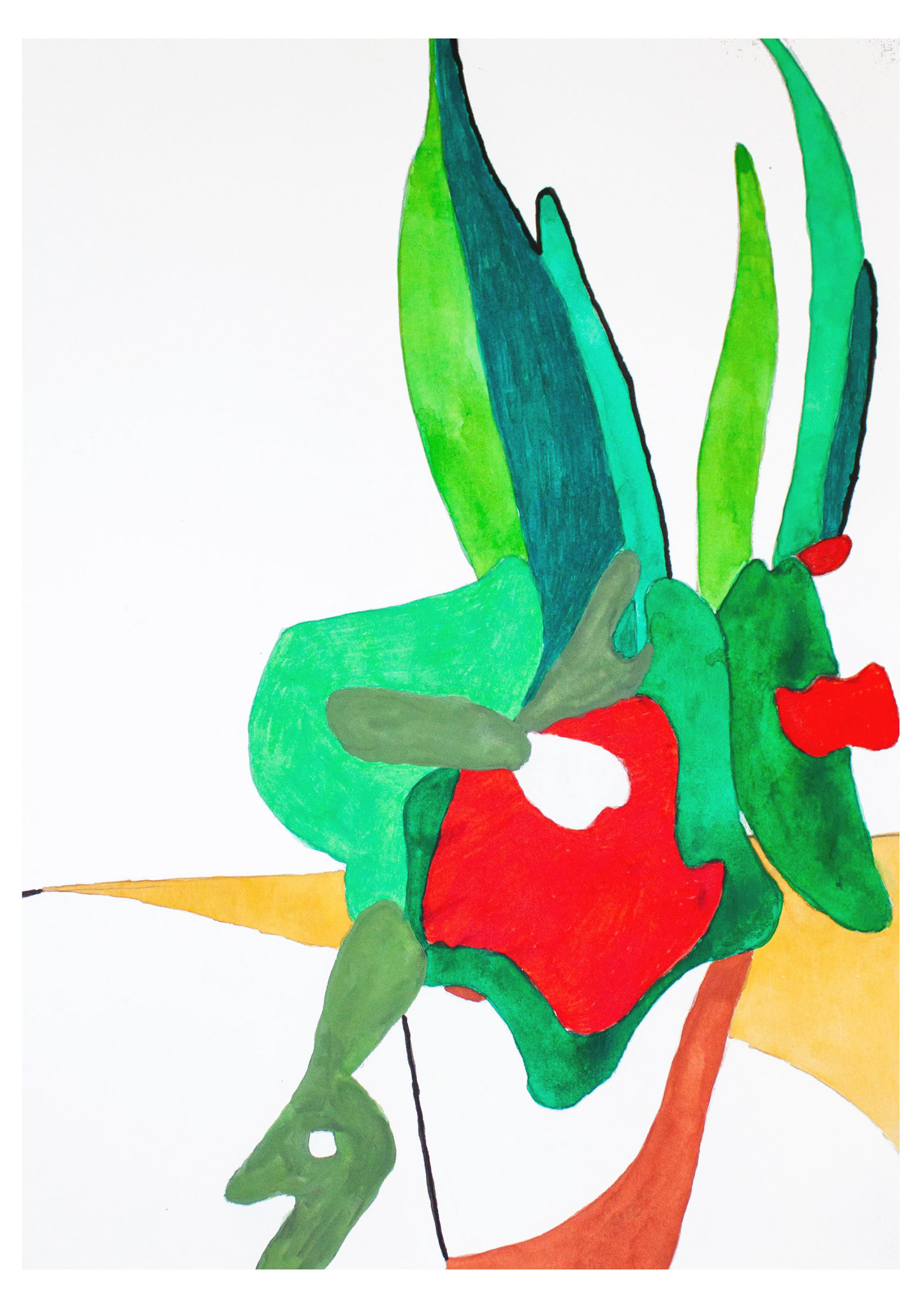 CACTUS, DIPTYCH (FIRST PART), 2016, GOUACHE AND PENCIL ON PAPER