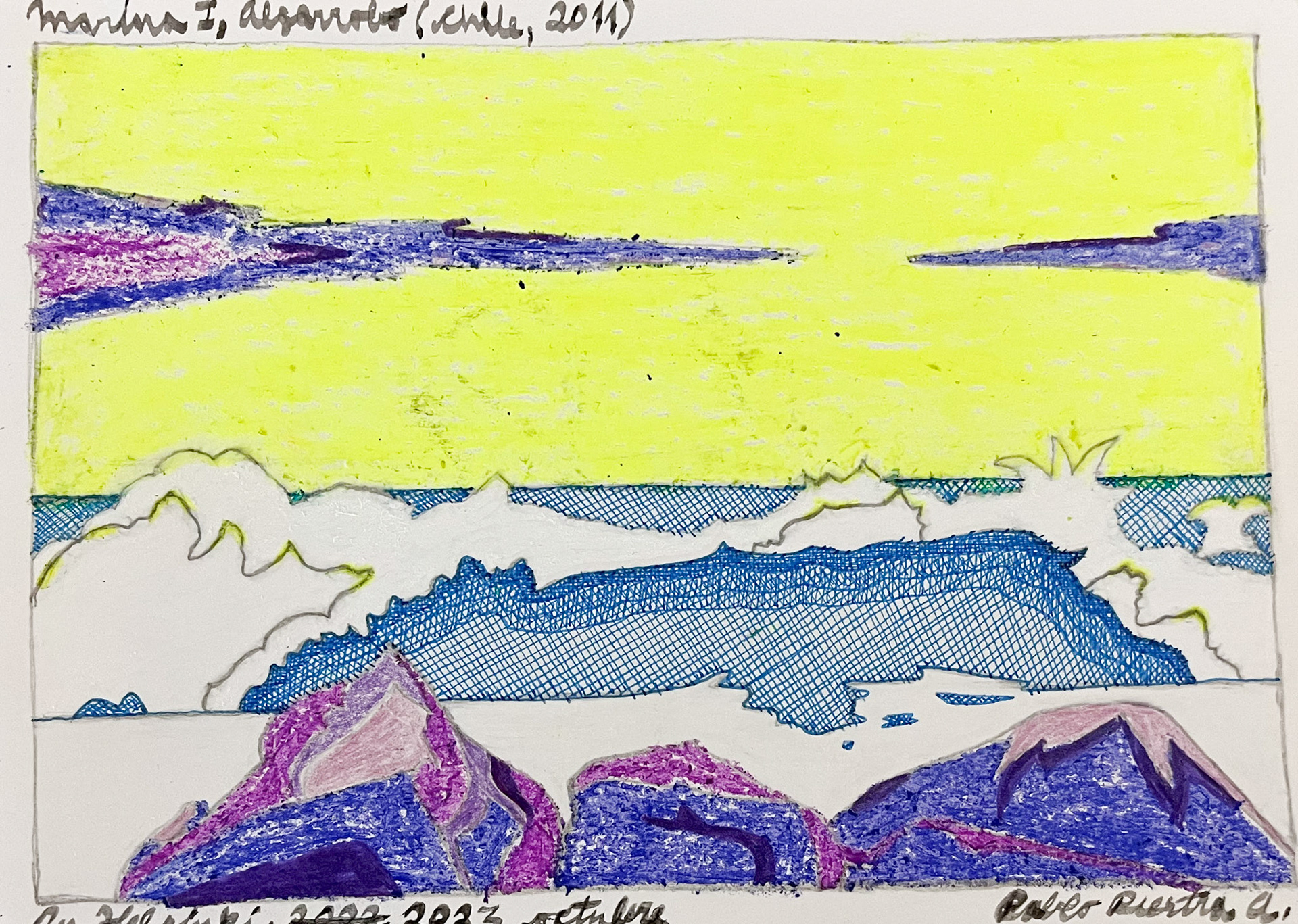 Marina I, Algarrobo, Chile 2011; Mixed media on aquarelle paper