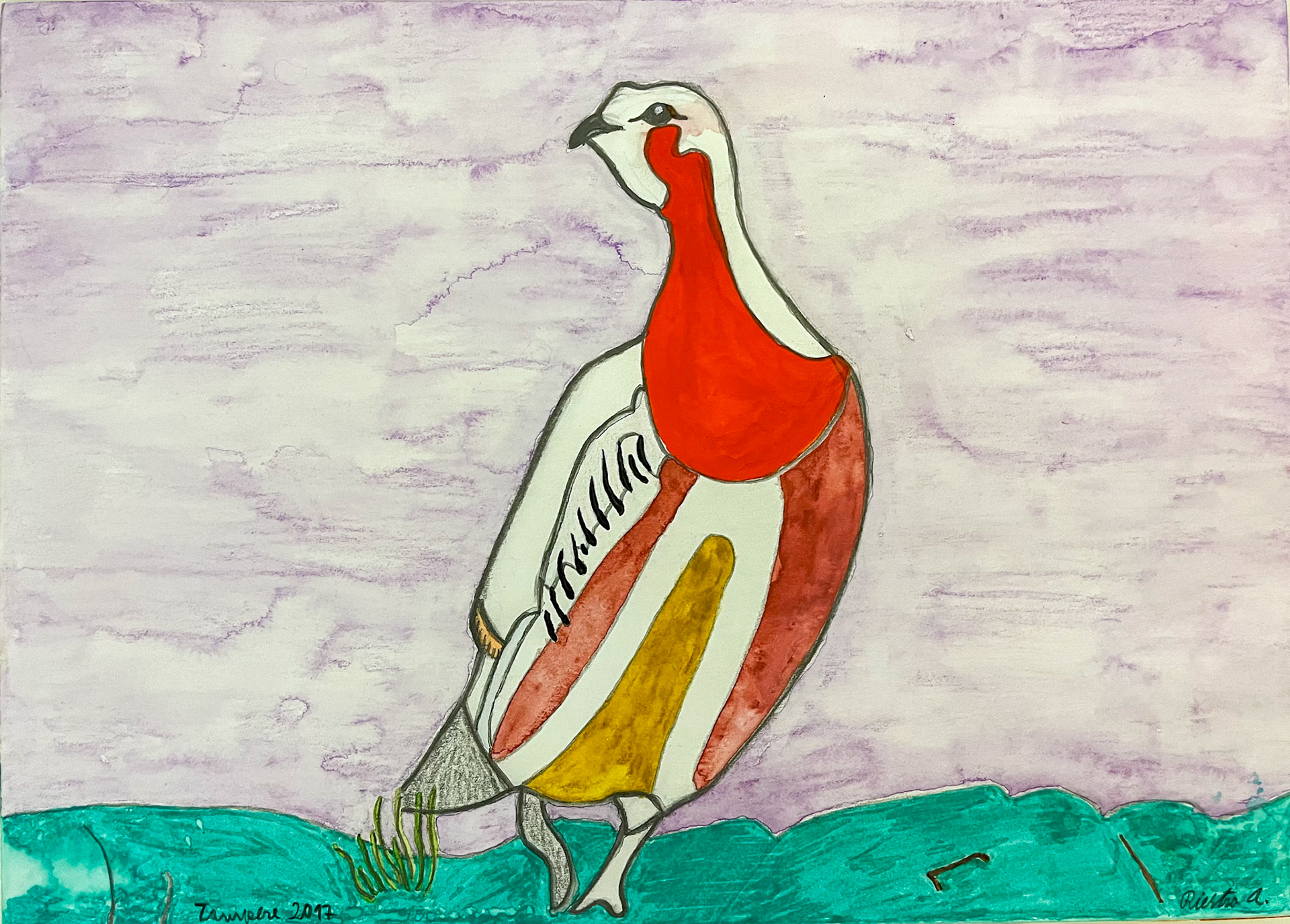 Capercaillie female, triptych, Series Galliformes 2016; Mixed media on aquarelle paper