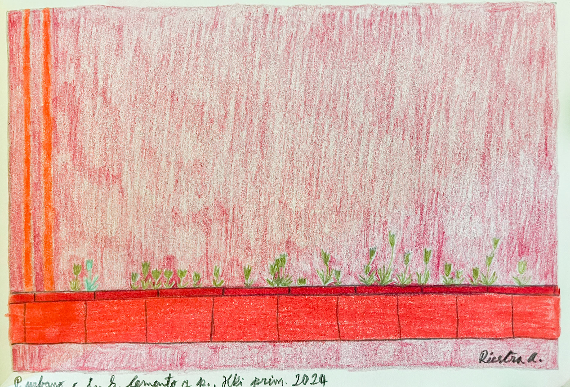 Flower box in the concrete I , drawing, Hki 2024; Mixed media on paper