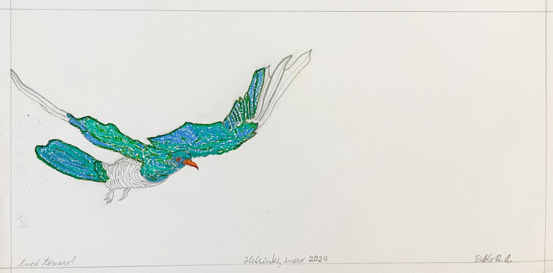 Iridescent cuckoo, Finland 2024; Mixed media on aquarelle paper