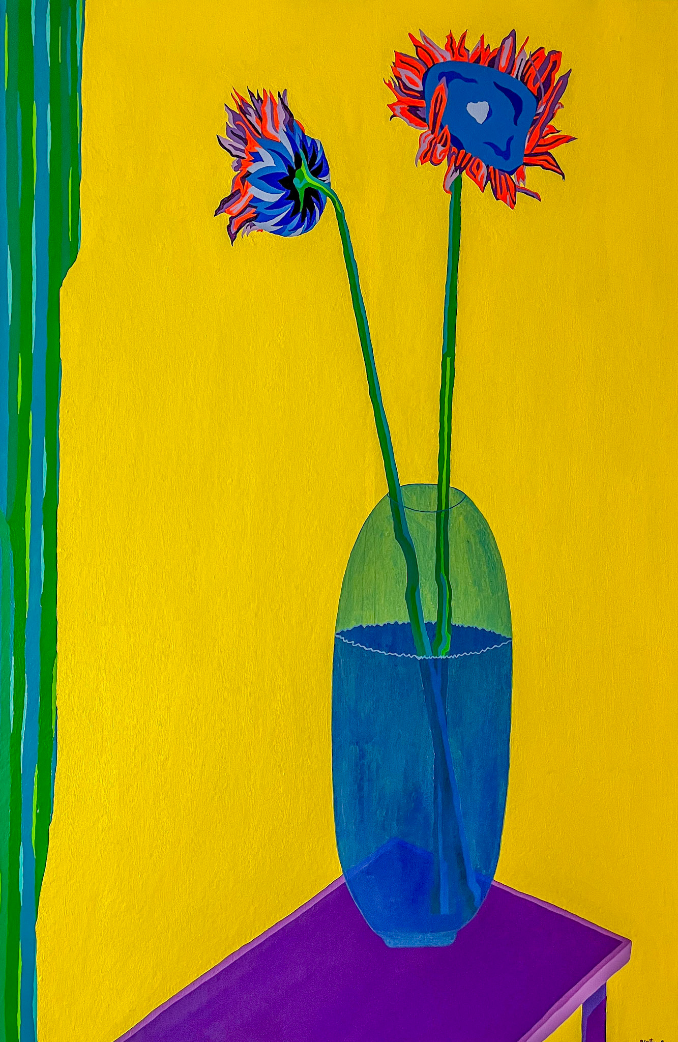 Vase with Sunflowers II, Vantaa 2022; Oil, acrylic and pencil on canvas; 120x80 cm