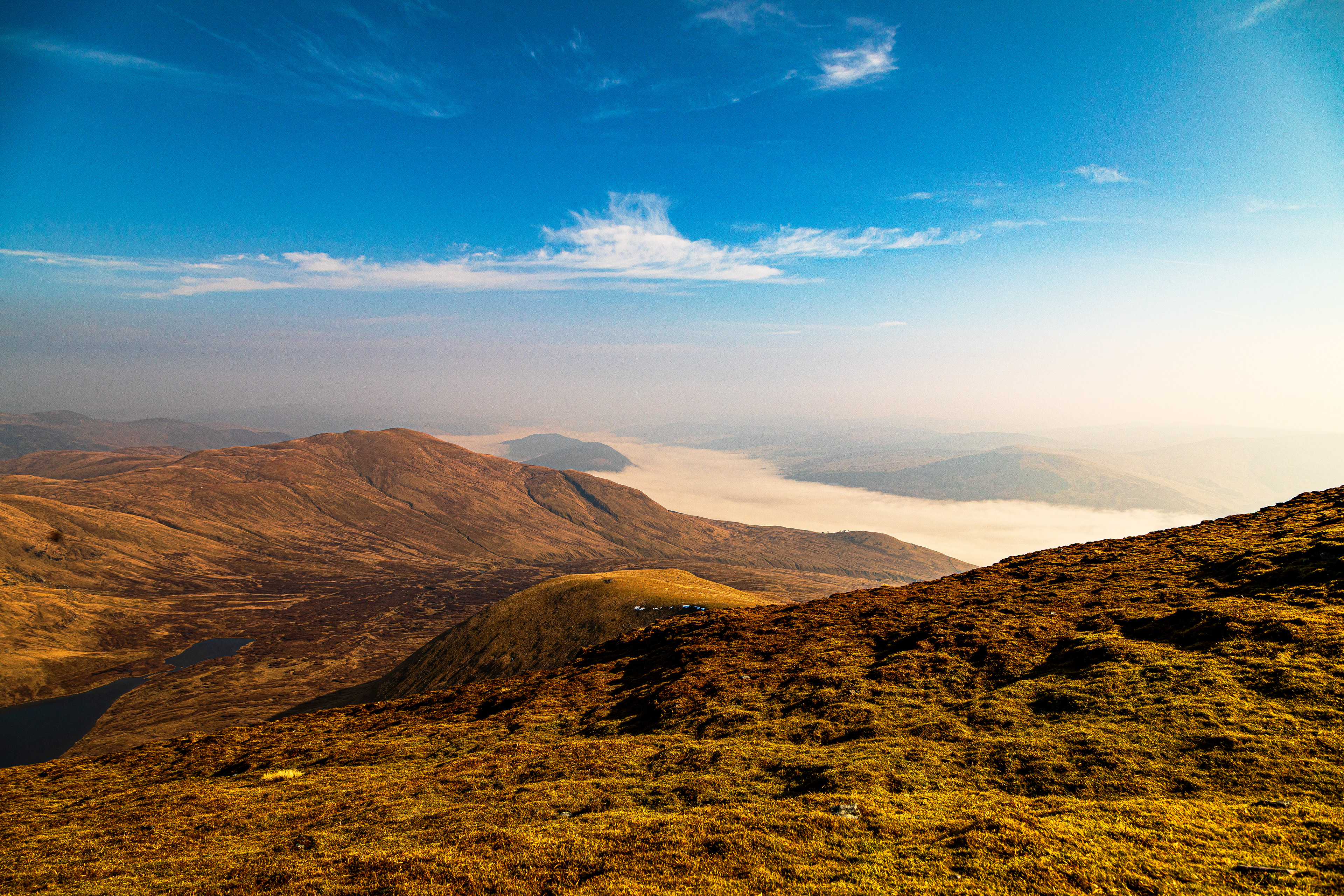 Cloud inversion over Lock Tay from the slopes of Ben Lawers