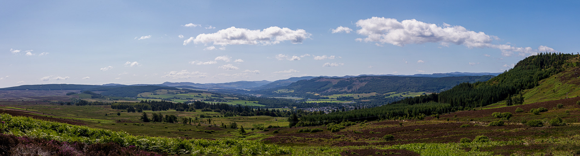 Colour panoramic image looking down the Tummel
