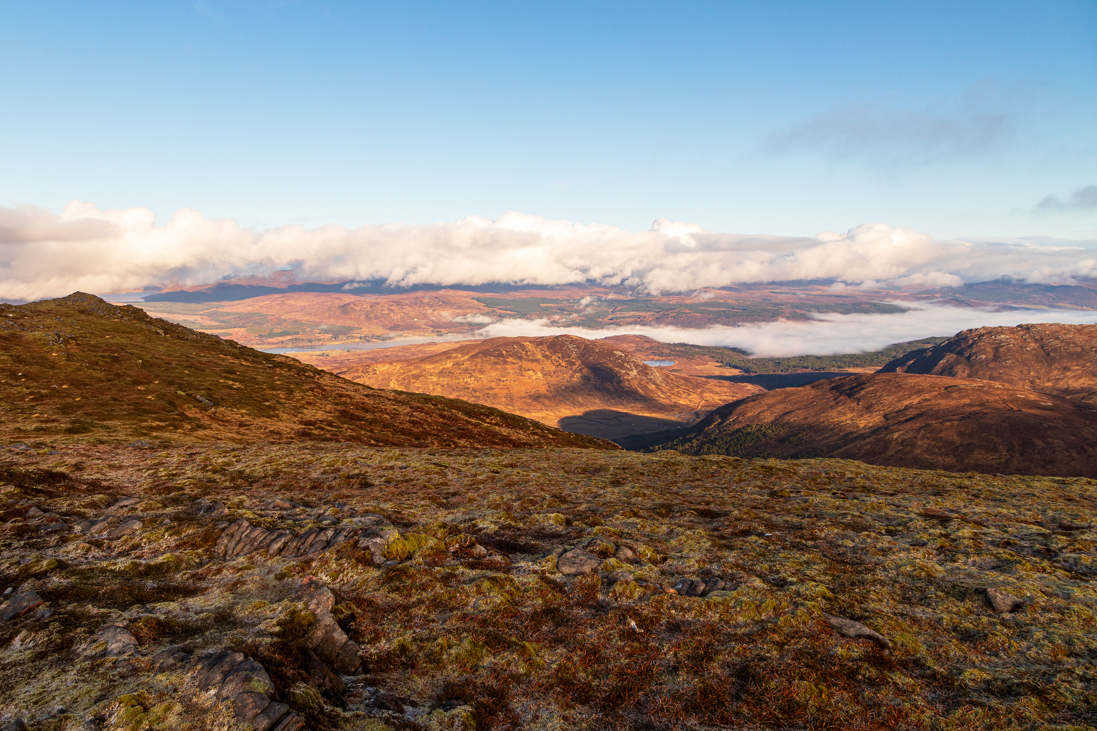 Cloud inversion over Loch Rannoch from the slopes of Meall Buidhe in Glen Lyon