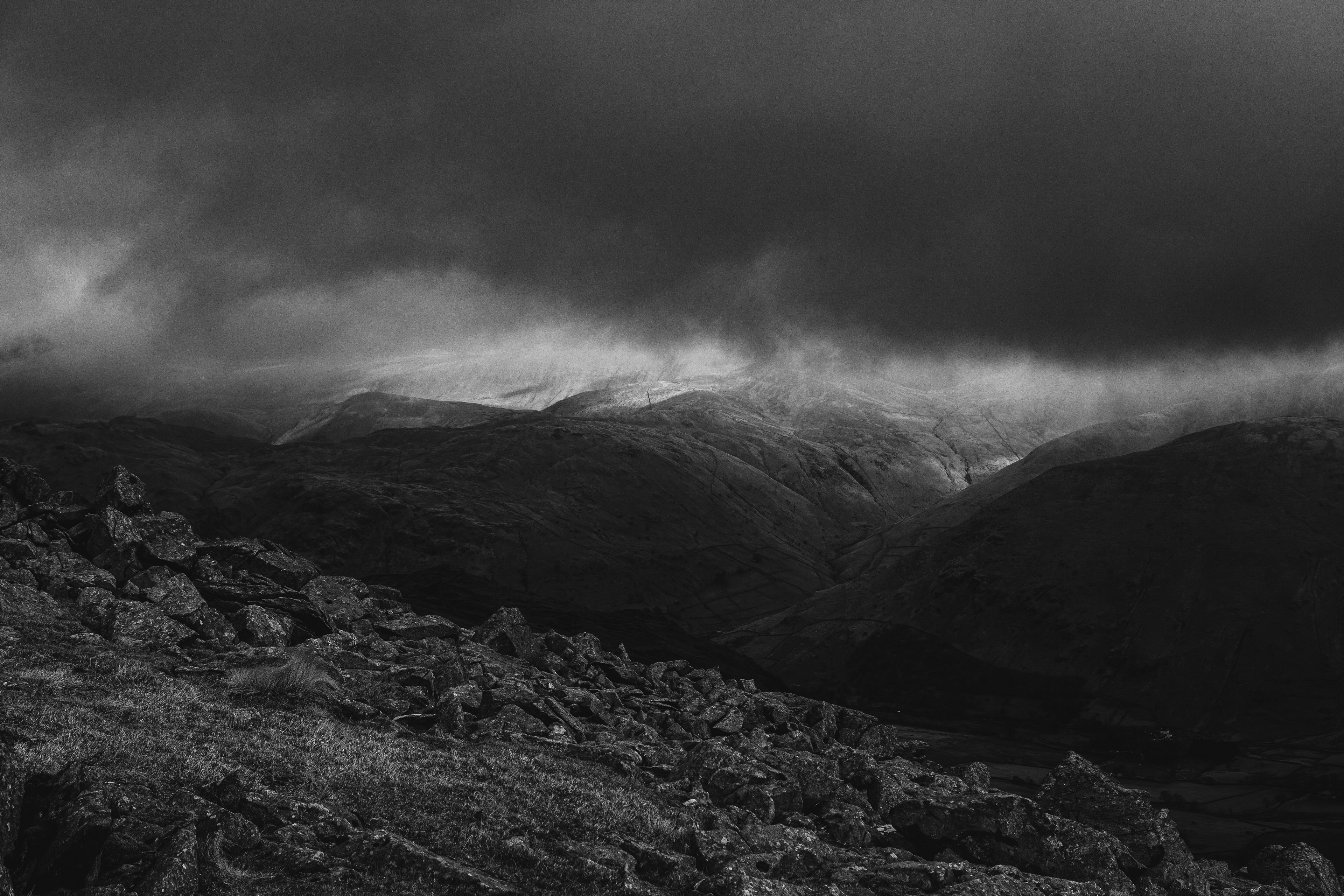Stormy skies in black and white
