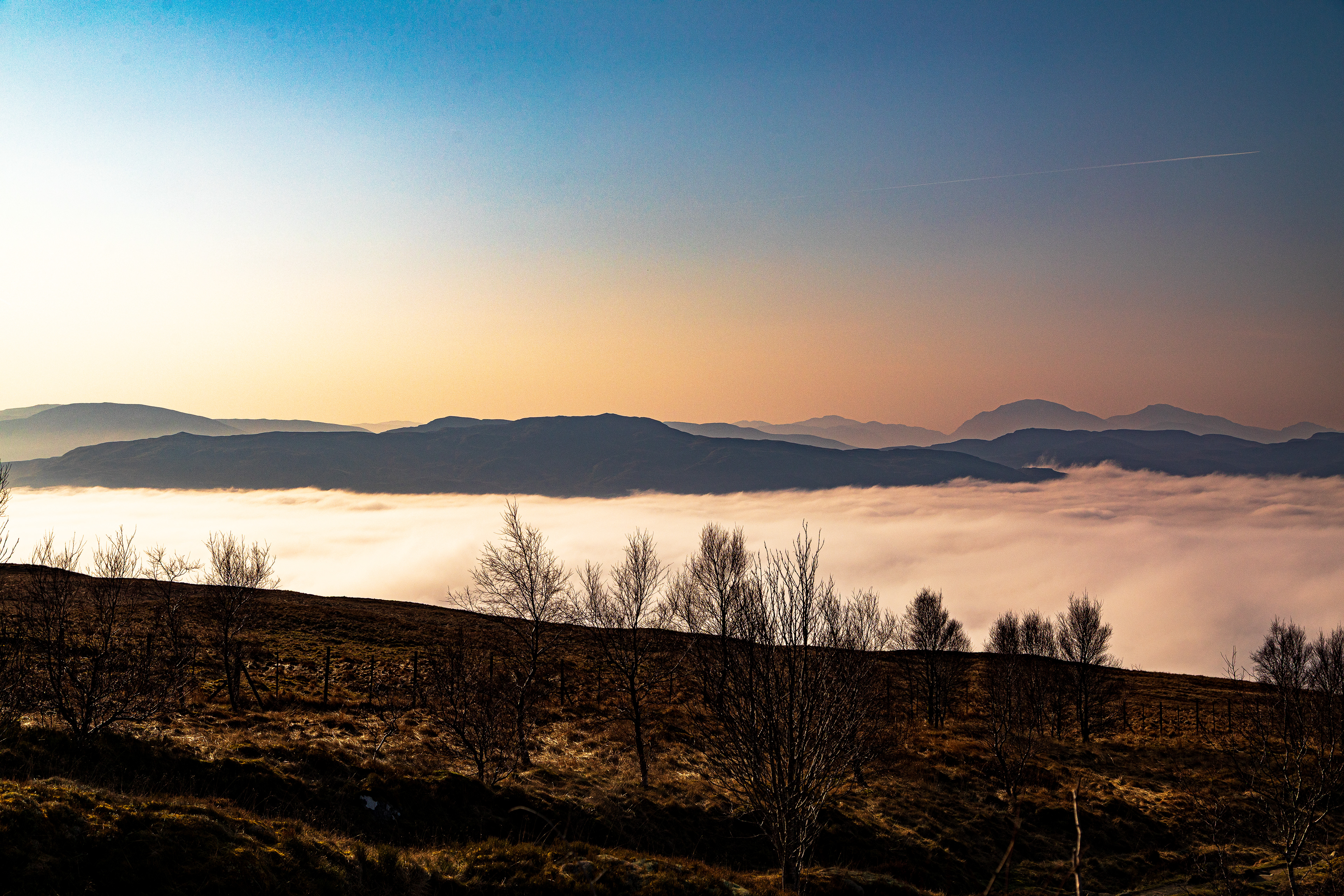 Cloud inversion over Loch Tay with mountains in the background. Taken from the slopes of Ben Lawers