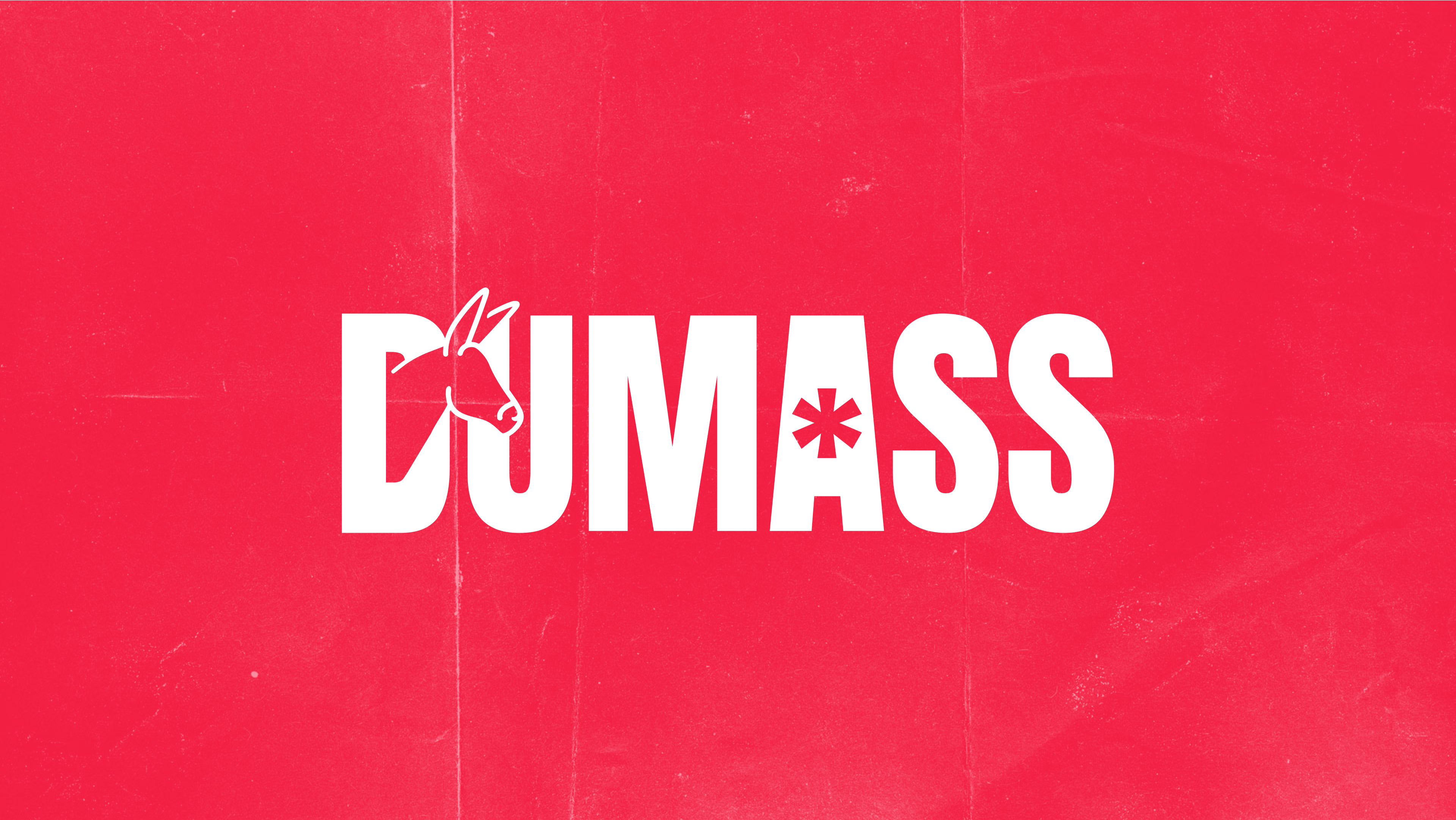 Red background with the 'DUMASS' logo in white, incorporating a donkey illustration in the letter 'D,' representing the brand's focus on hard work and out-of-the-box thinking.