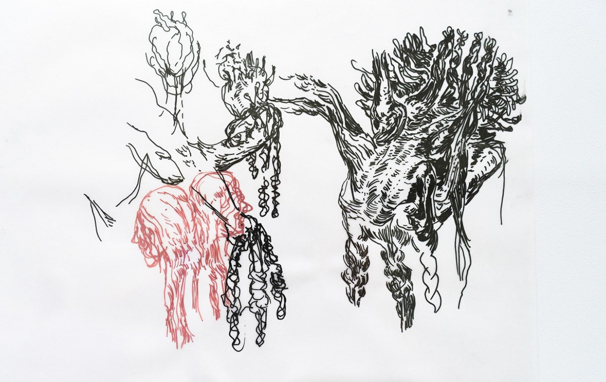 Acrylic pen on tracing paper.  45 x 30 cm