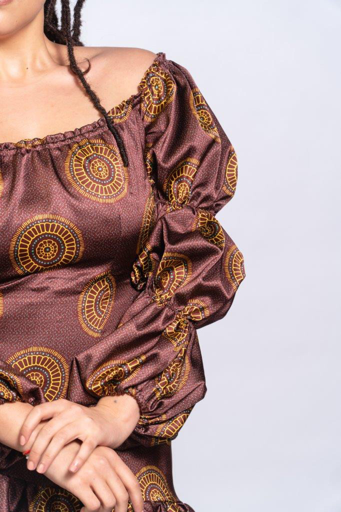 printed dress top close up