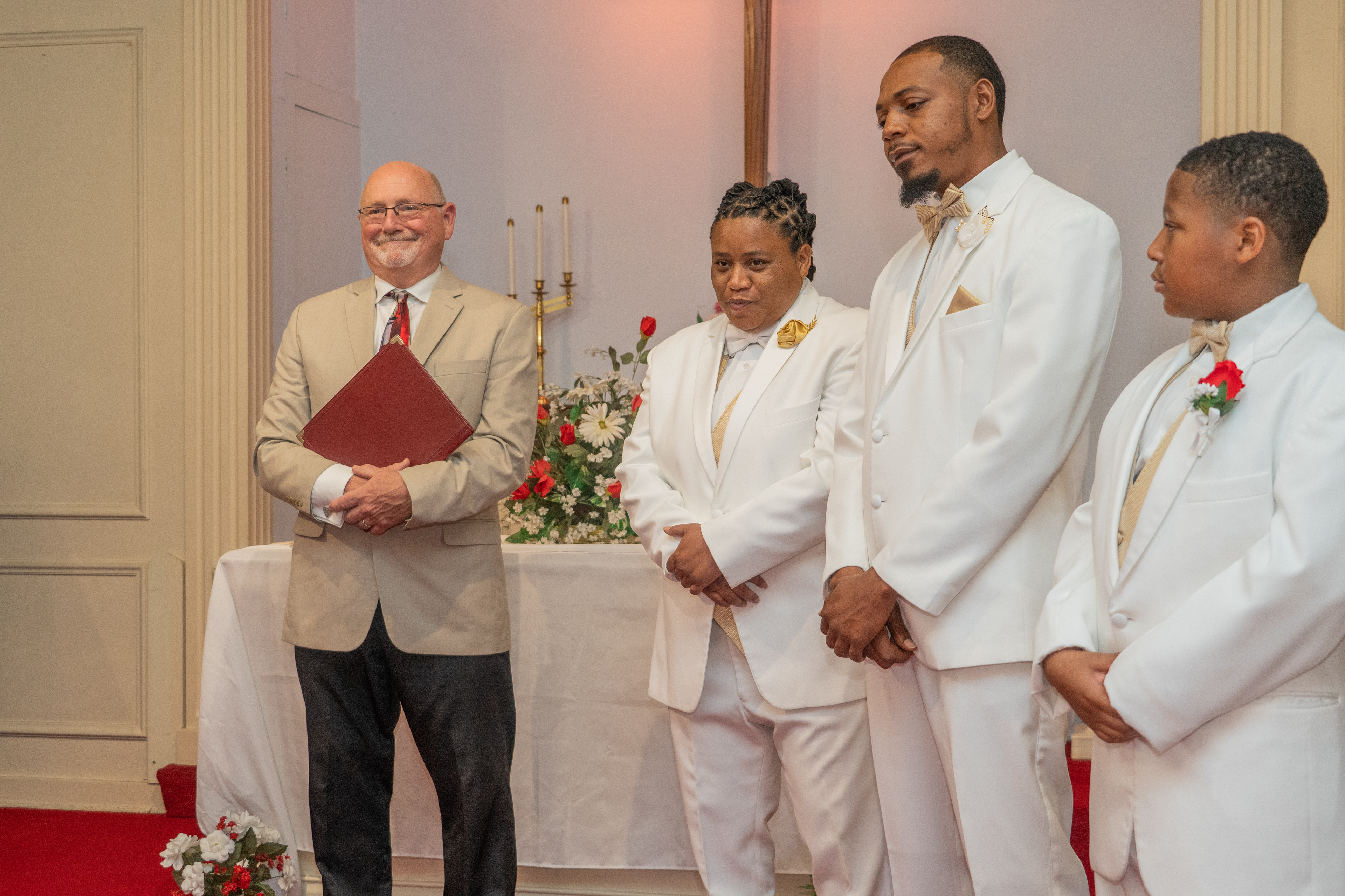 Groom waiting at the altar. Church Ceremony in Waukegan, IL