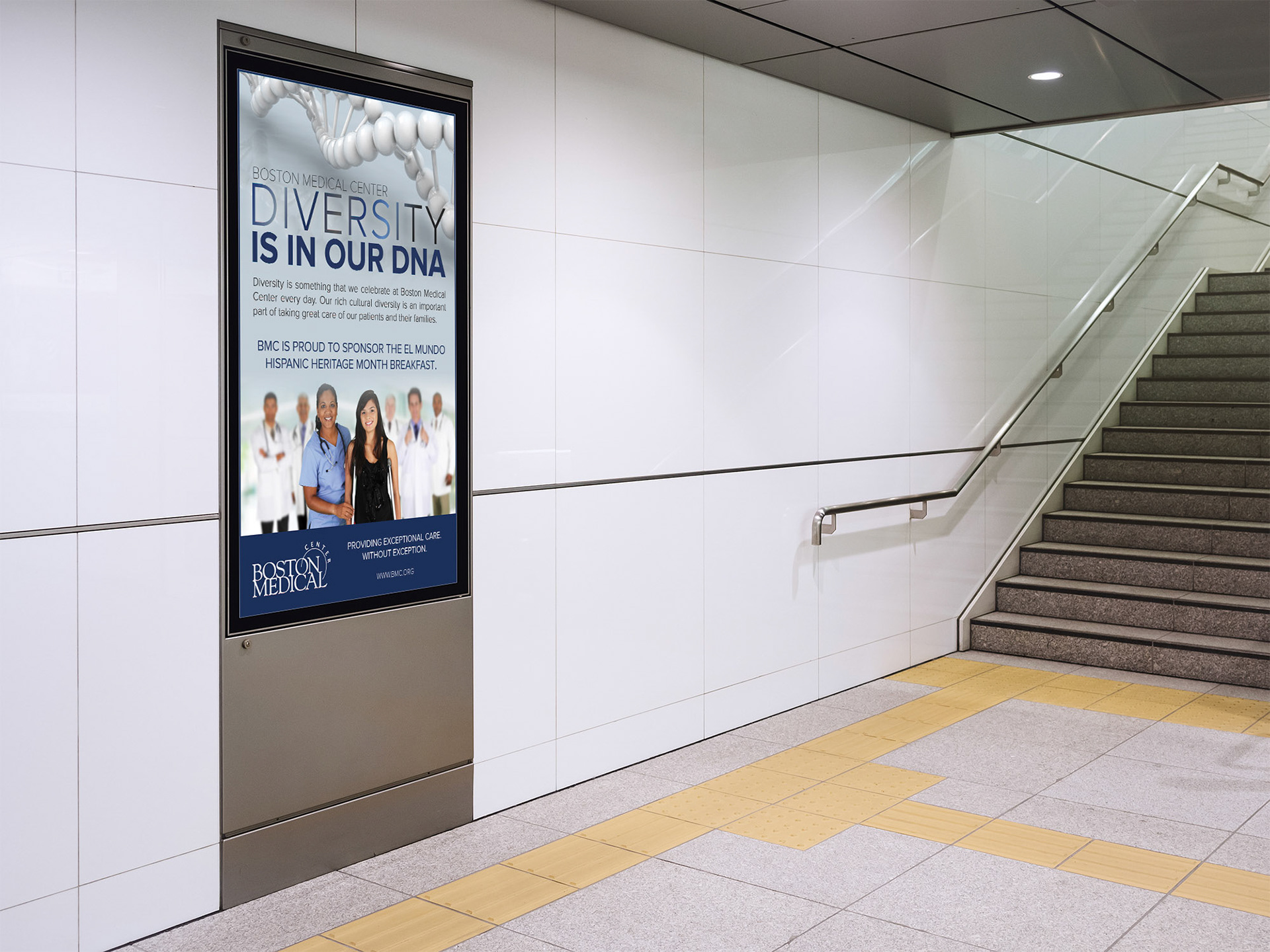 Poster mock up Display in subway station with stairs