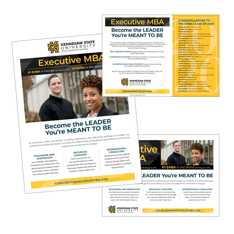 KSU EMBA ad and information postcard 