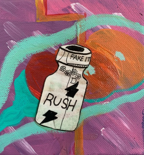 Lightning Strikes Twice, acrylic on canvas + ink on paper w/ rubber cement