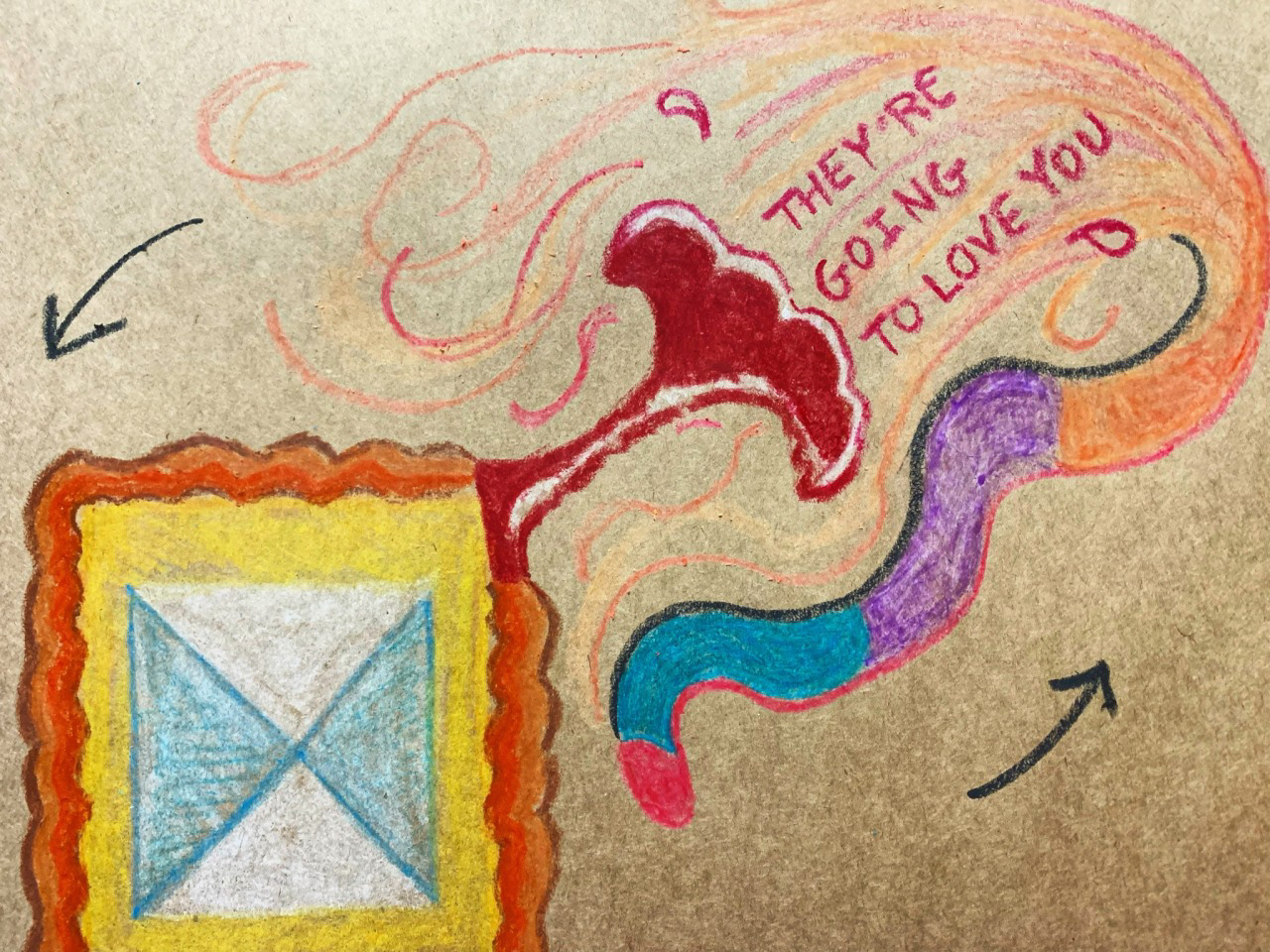 FRUIT PUNCH GATORADE AT THE OVERLOOK HOTEL, crayon on kraft paper