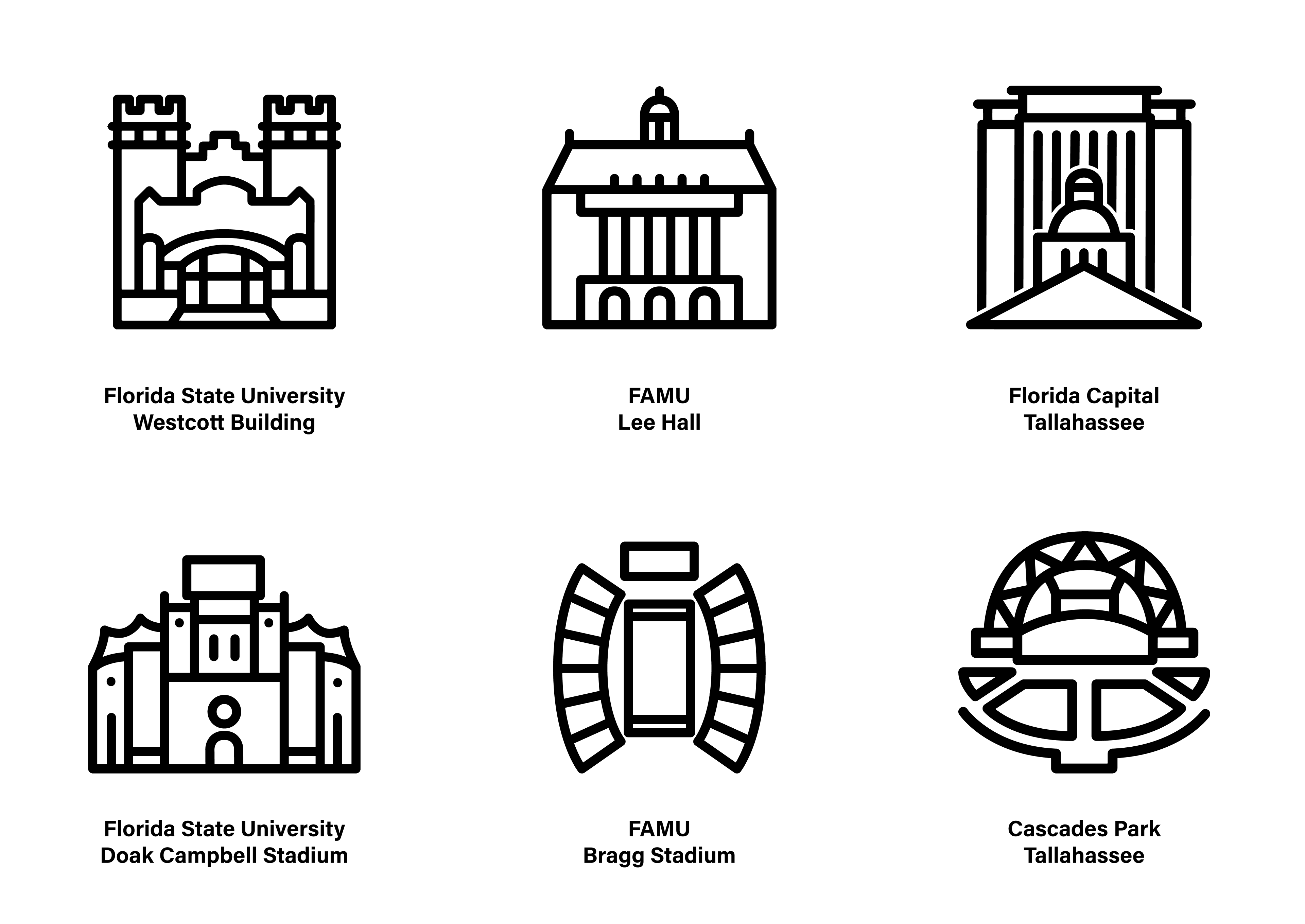 Icons created for their drone photography business of locations they frequently take photos of.