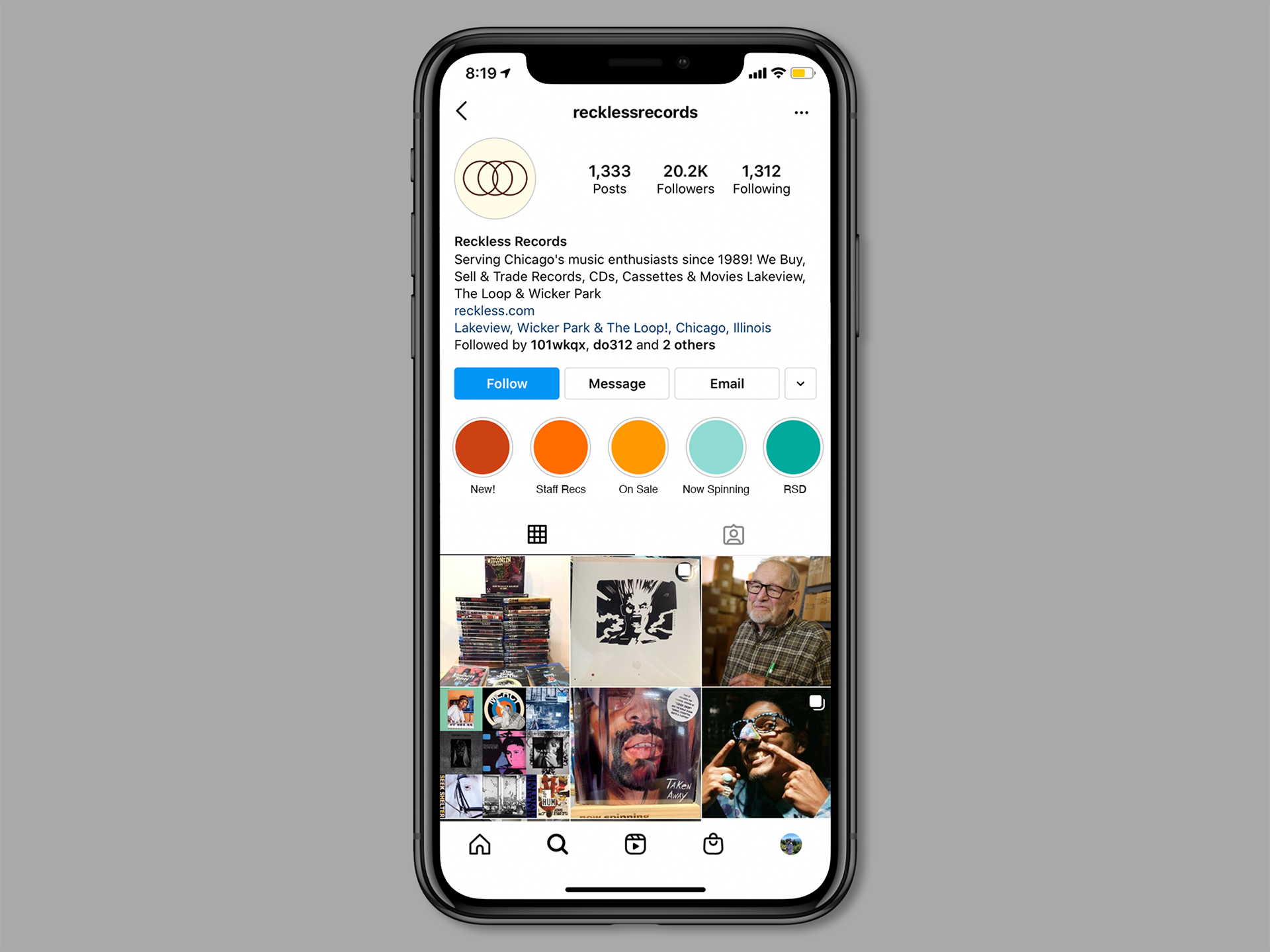 instagram page with highlights