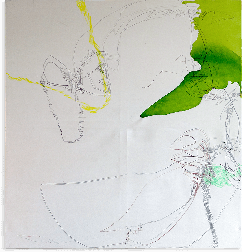 Johannes: 1,30 × 1,40m, Bleistift, Kohle Filzstift, Öl und Tusche auf Leinwand