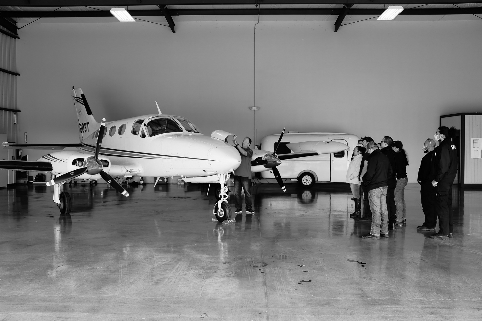 A tour of the Cessna 414 at the airport, second airplane for Medcare EMS Flight program.