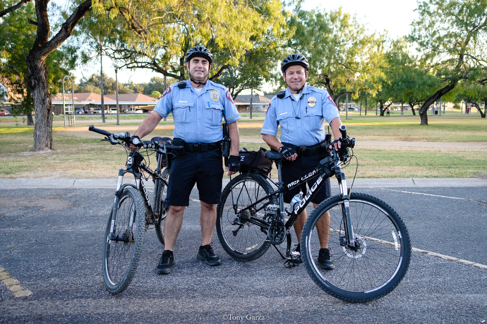 McAllen police officer's patrol a neighborhood park, McAllen, Texas, July 2020. 