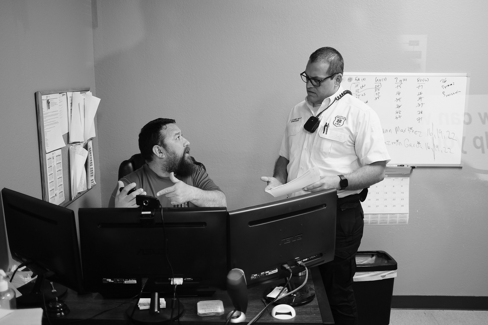 Omar and Felipe attempting to find medics to come in.