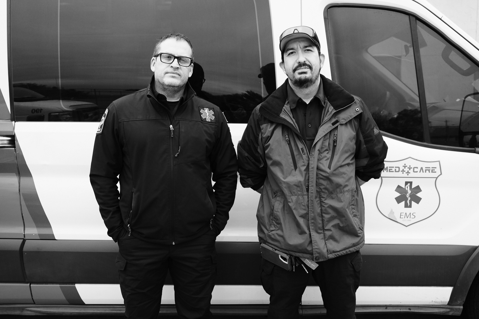 Critical Care 1: F. Alvarez, Paramedic, (left) and J. Montalvo, Licensed Paramedic, (right) flying to Houston.